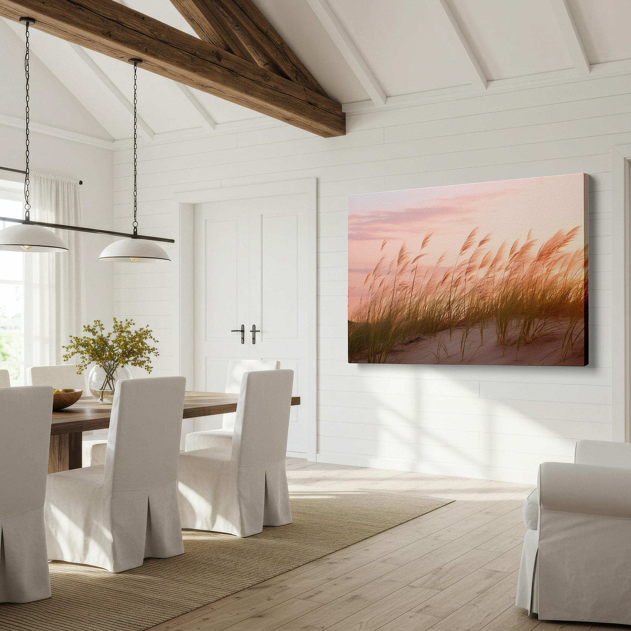 Aligned with a curated gallery wall of abstract artworks — pastel serenity and dancing dune grass large canvas wall art for office, bedroom, and living room decor