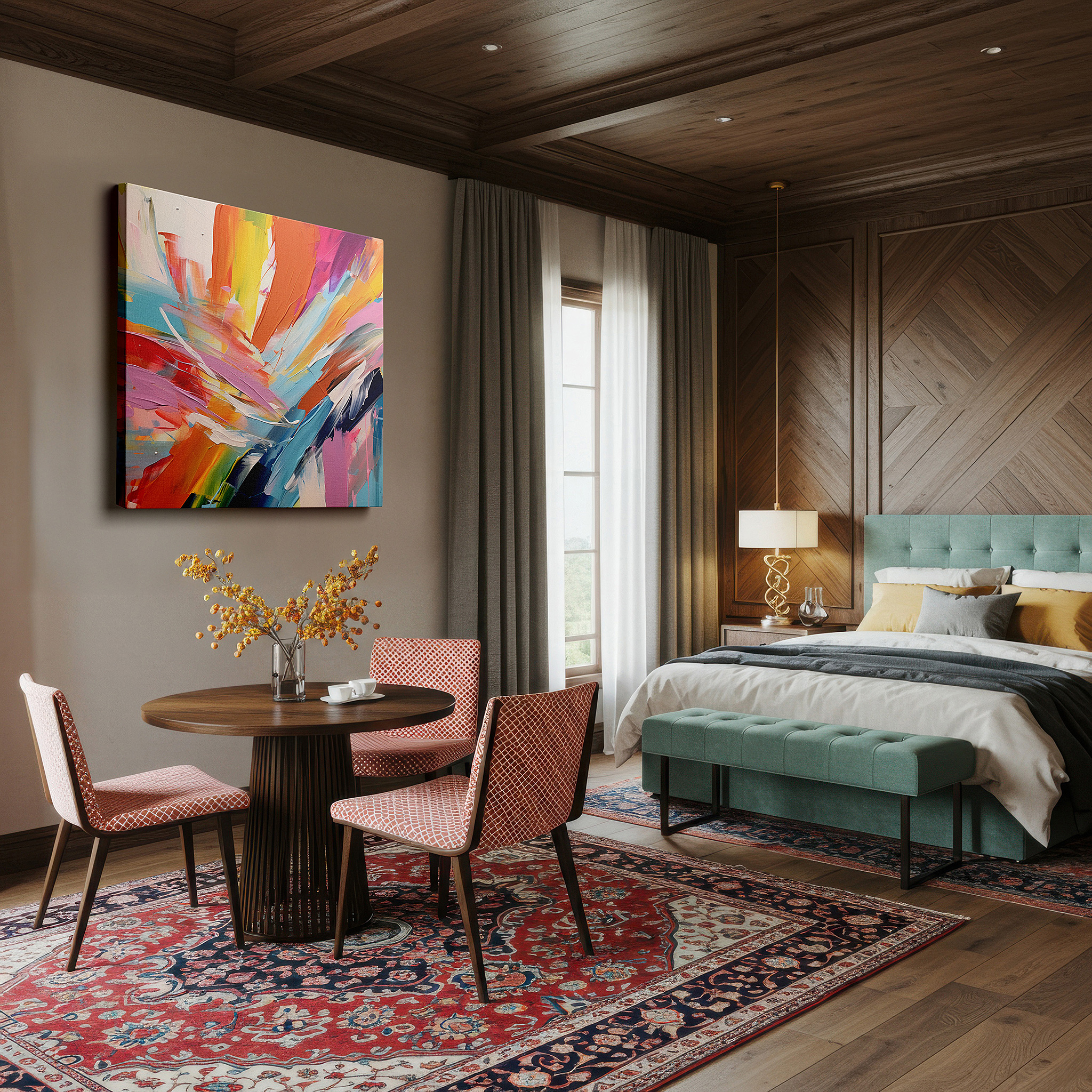 Aligned with a curated gallery wall of abstract artworks — a vibrant symphony of colors: abstract expression through emotional and visual journeys, featuring large canvas wall art decor