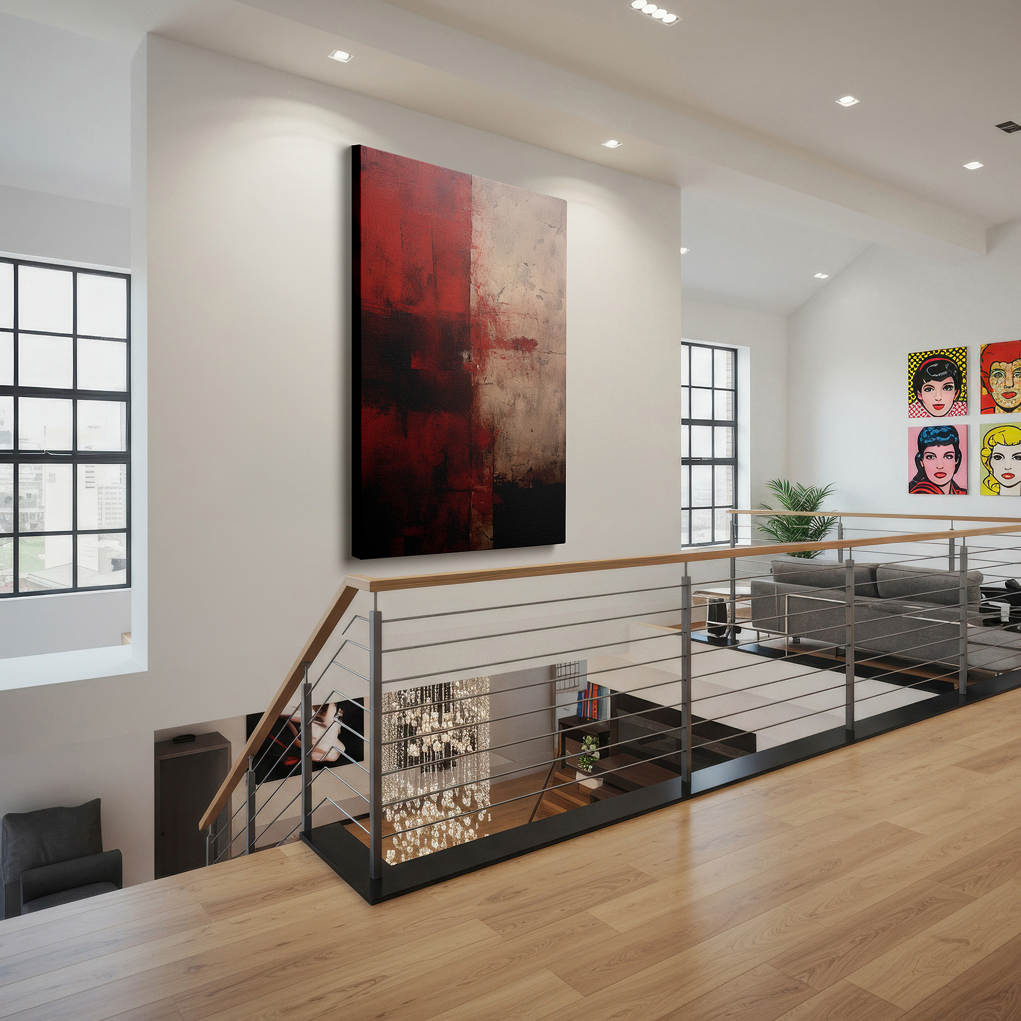 Aligned with a curated gallery wall of abstract artworks — vivid reds and mysterious darks: emotional spectrum of conflict large wall art, canvas wall art, wall decor for office and bedroom