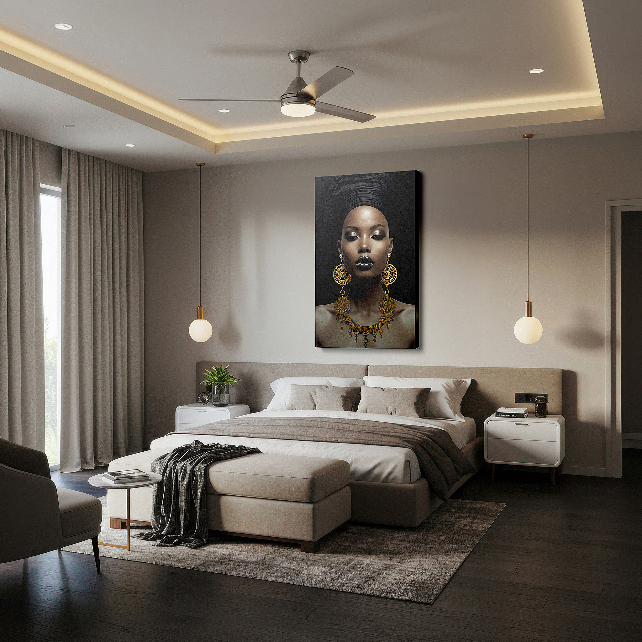 Available in 30×20 cm — a subtle addition to small personal spaces — black and gold modern elegance: celebrating femininity and empowerment - large canvas wall art for office decor