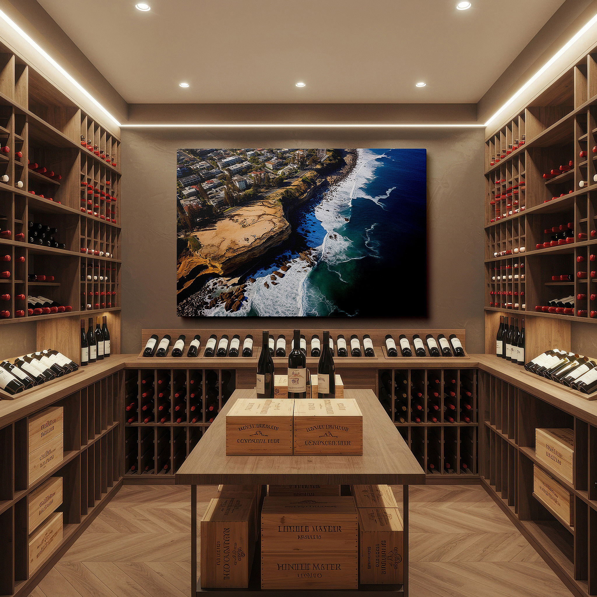 Available in 30×20 cm — a subtle addition to small personal spaces — coastal cliffs and urban borders - the vibrant interaction between nature and civilization: large wall art, canvas, decor for office and bedroom