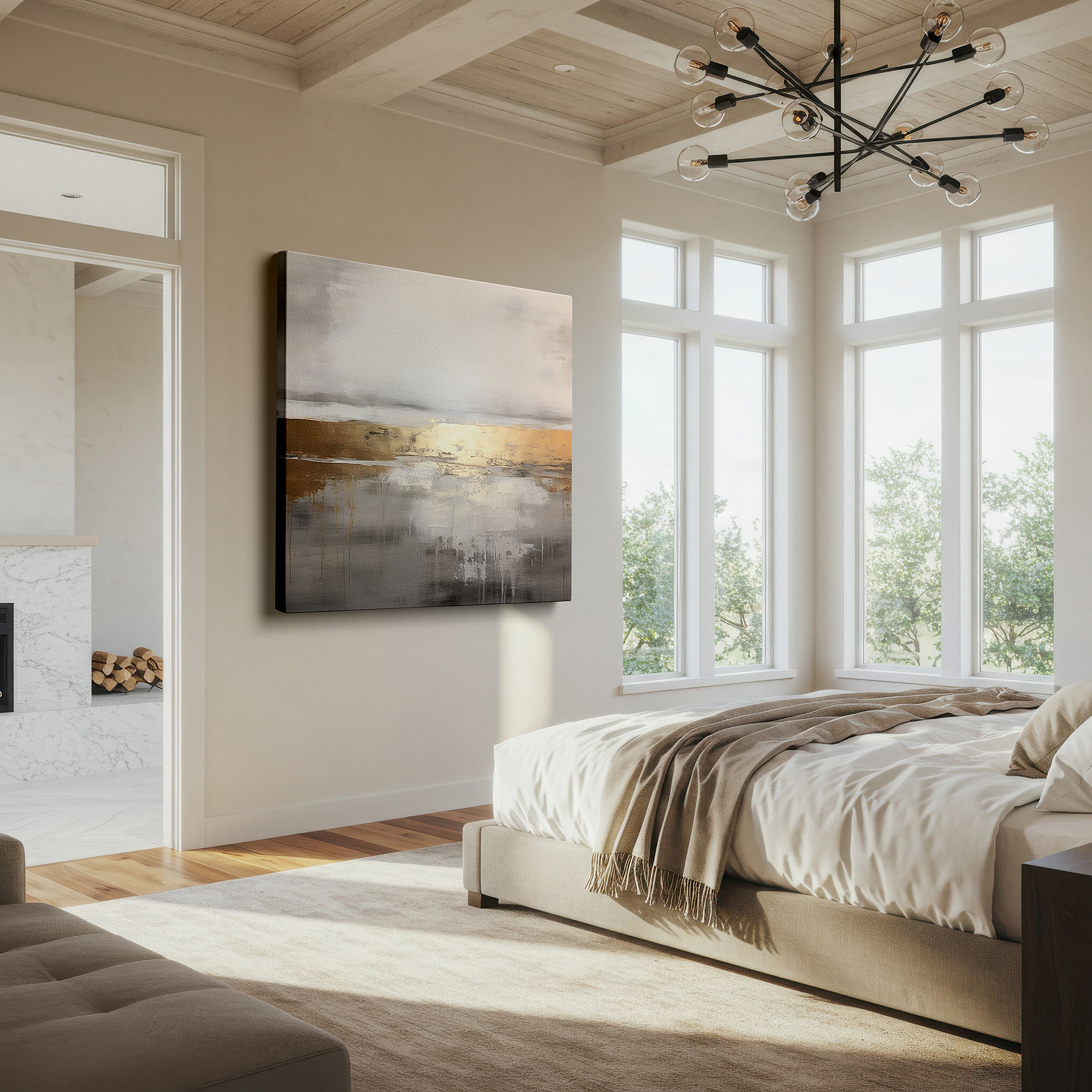 Available in 30×20 cm — a subtle addition to small personal spaces — elegant abstract art in gold and silver, emblematic of luxury and elegance, large canvas wall art for home and office decor