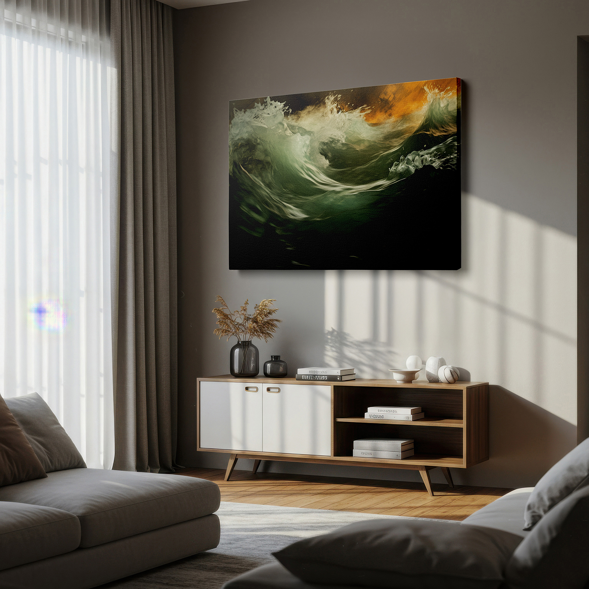 Available in 30×20 cm — a subtle addition to small personal spaces — feel the ocean's rage with waves smashing into the jagged coastline - large wall art, canvas wall art, wall decor, office wall art