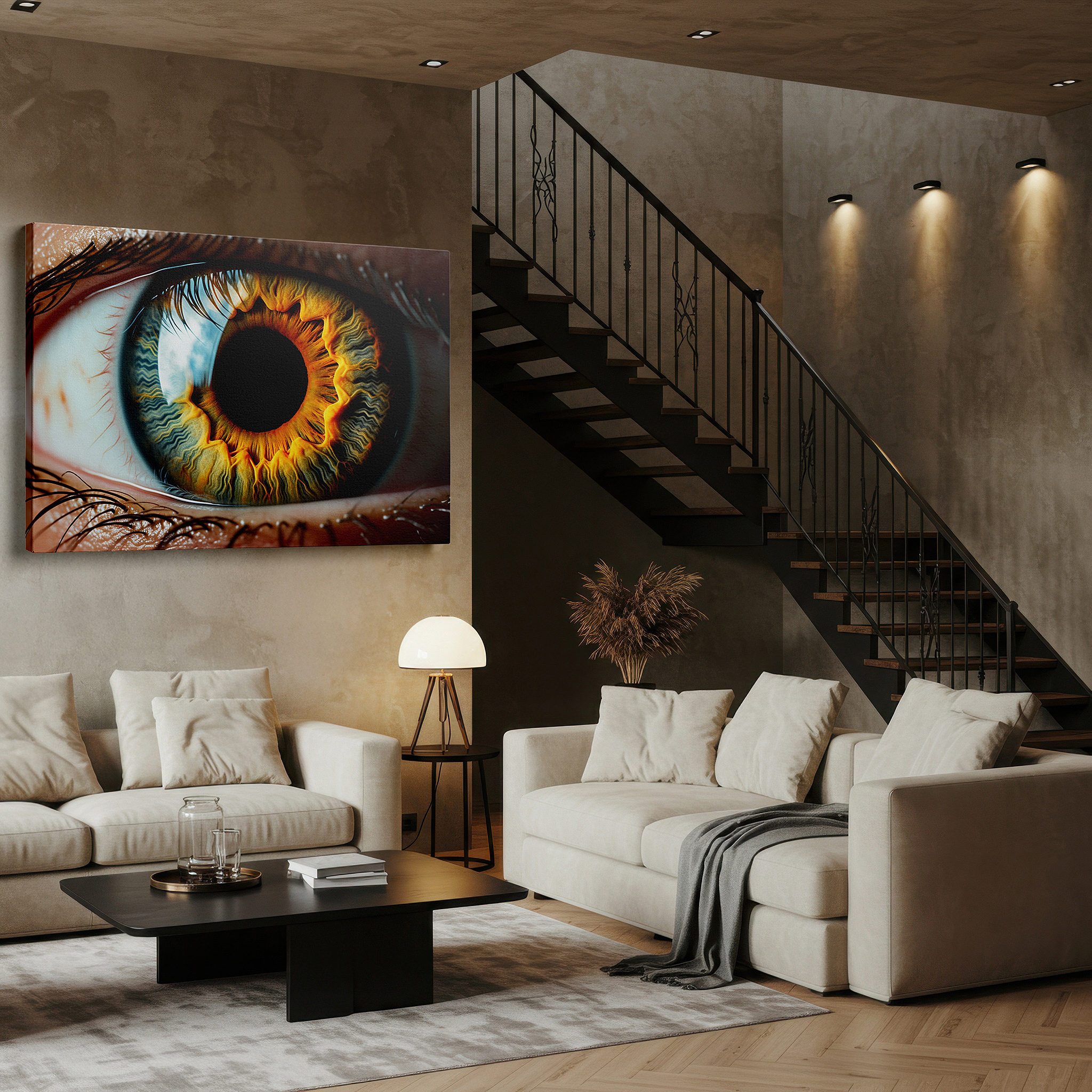 Available in 30×20 cm — a subtle addition to small personal spaces — fiery iris gateway to the soul large canvas wall art for office, bedroom, and living room decor