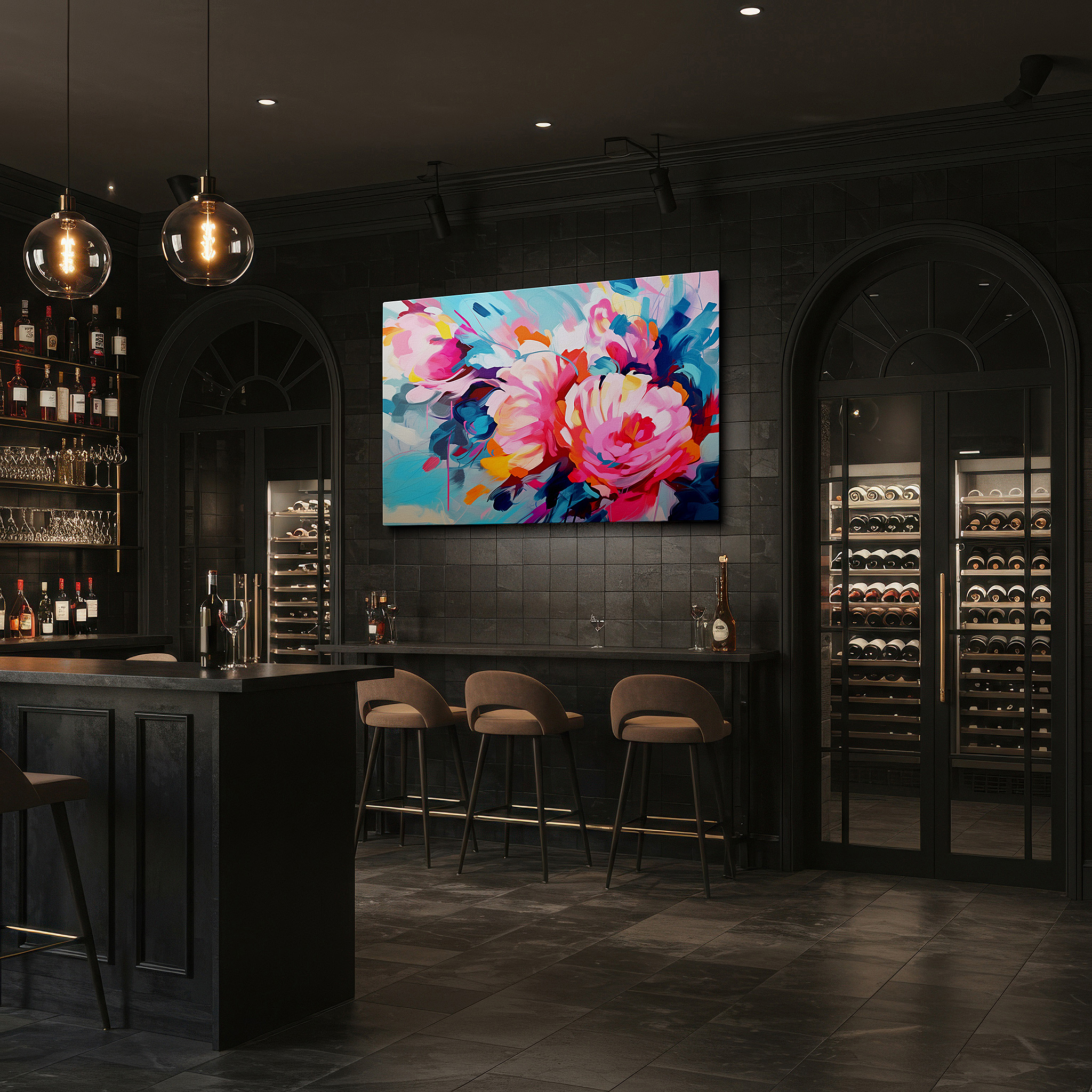 Available in 30×20 cm — a subtle addition to small personal spaces — a lively display of abstract floral designs, enhancing environments with vivid colors and energetic vibes: large wall art, canvas wall art, wall art