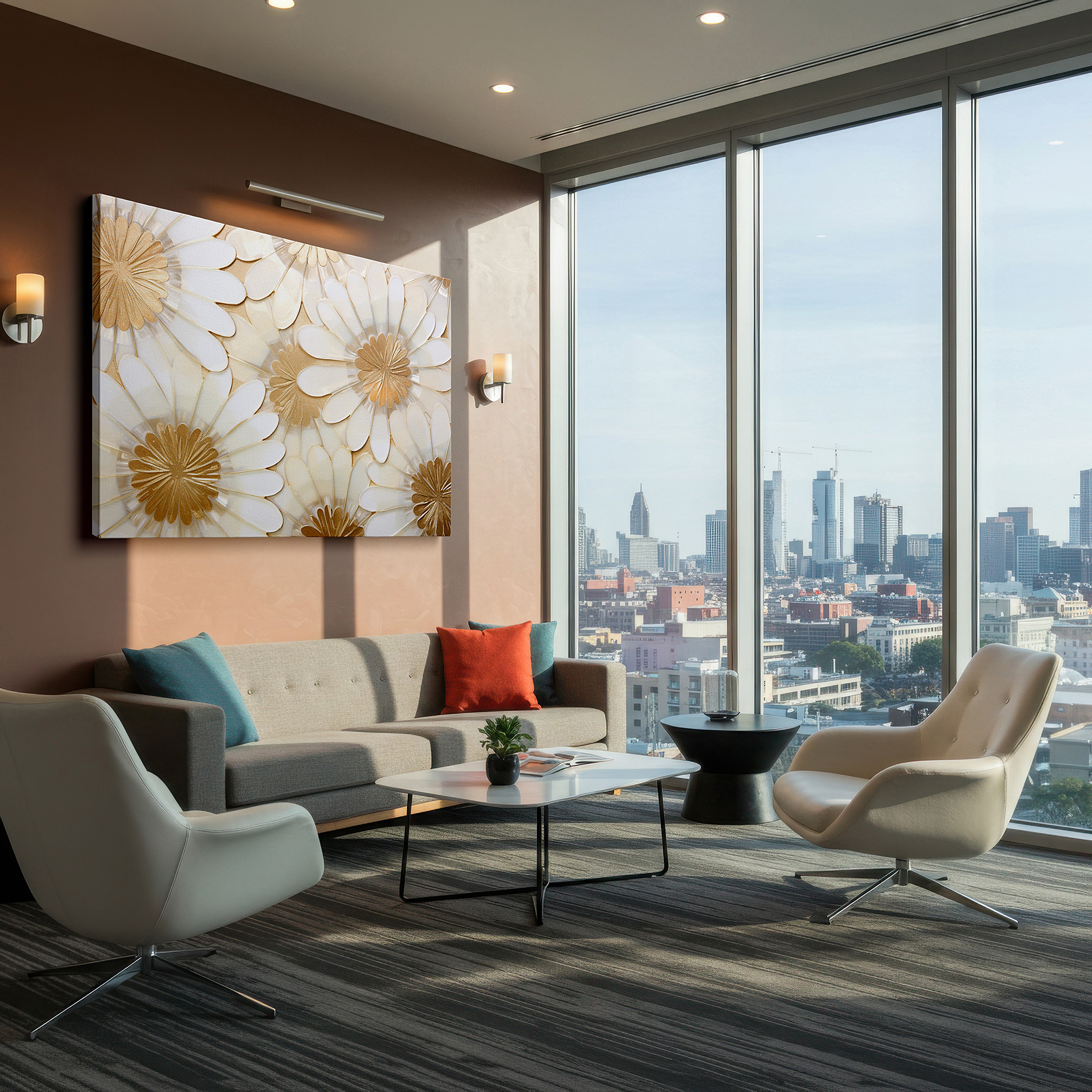 Available in 30×20 cm — a subtle addition to small personal spaces — luxurious floral symphony in gold and light - large canvas wall art for office and bedroom decor