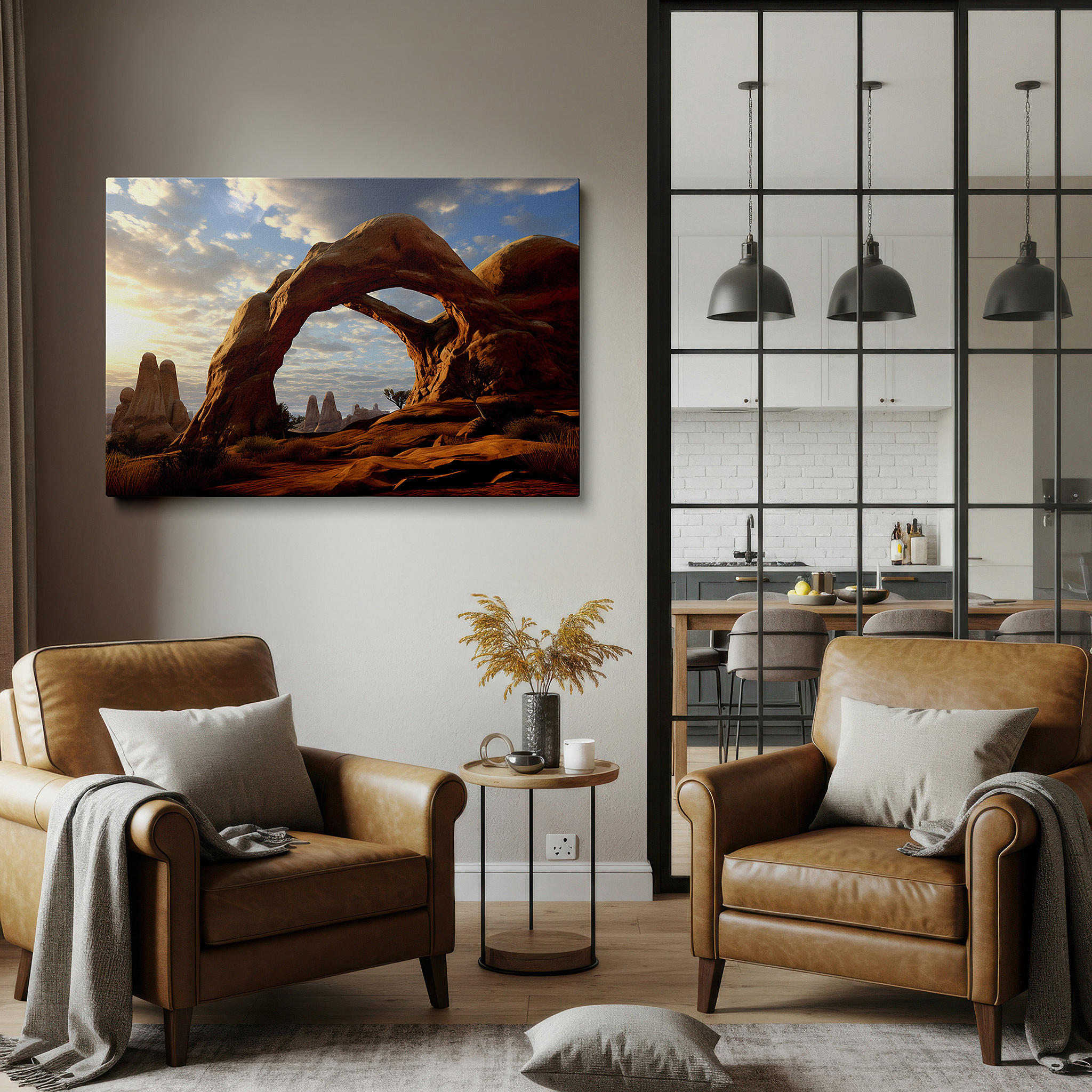 Available in 30×20 cm — a subtle addition to small personal spaces — majestic natural arch canvas featuring lush landscapes and serene skies, large wall art for office, bedroom, and living room decor