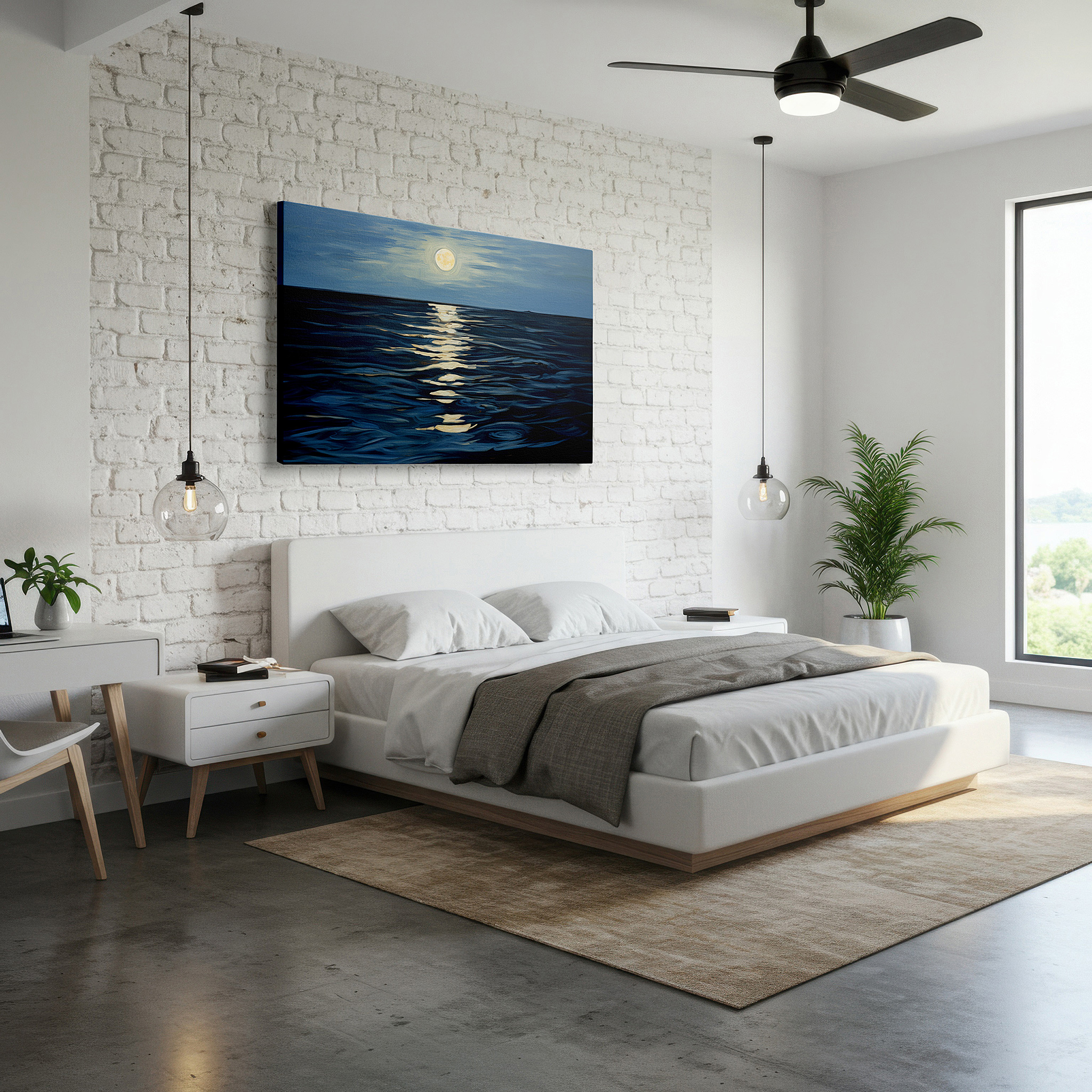 Available in 30×20 cm — a subtle addition to small personal spaces — moonlit ocean tranquility: serene silvery waves and gentle light - large canvas wall art for home and office decor