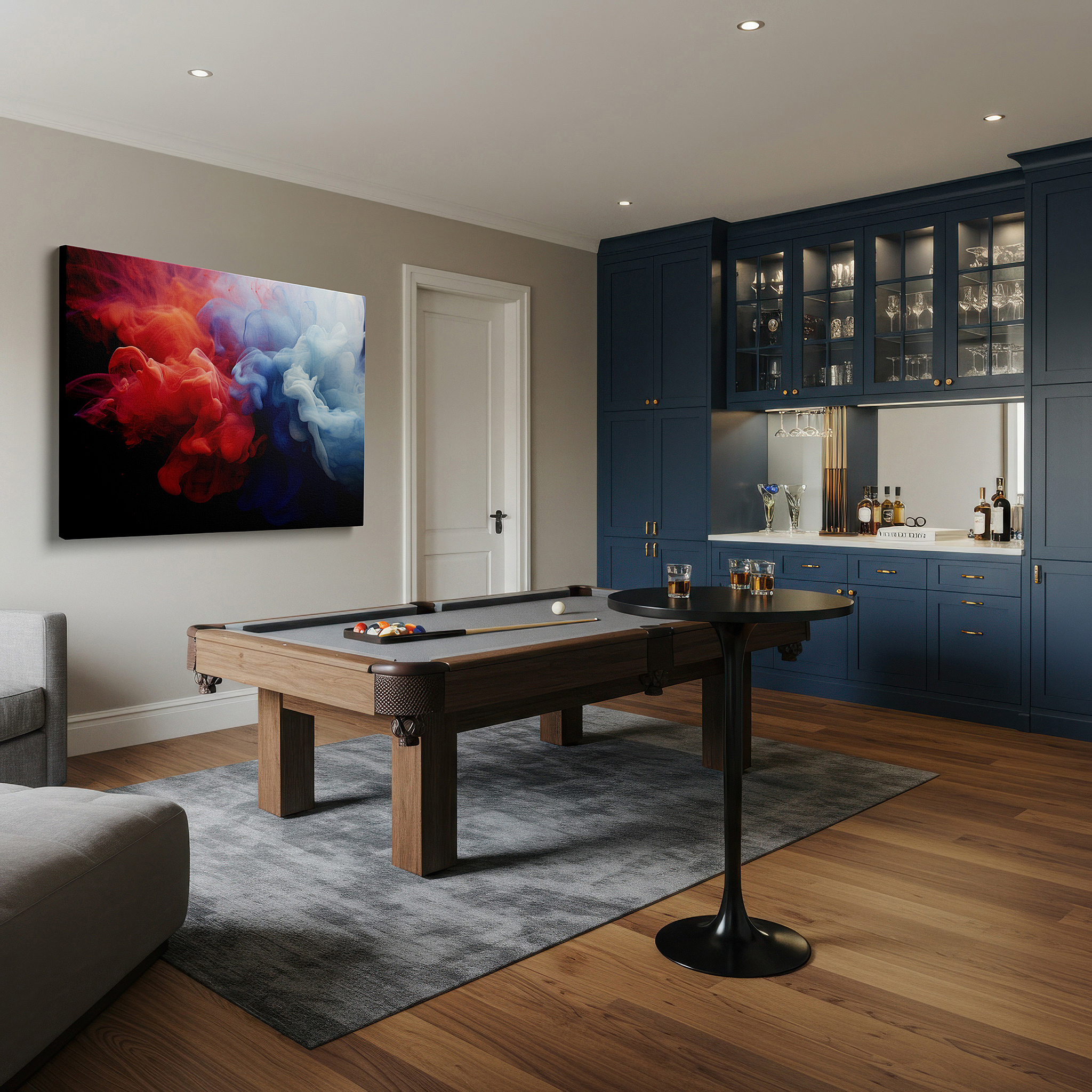 Available in 30×20 cm — a subtle addition to small personal spaces — red and blue dance of fire and water large canvas wall art for office and bedroom decor