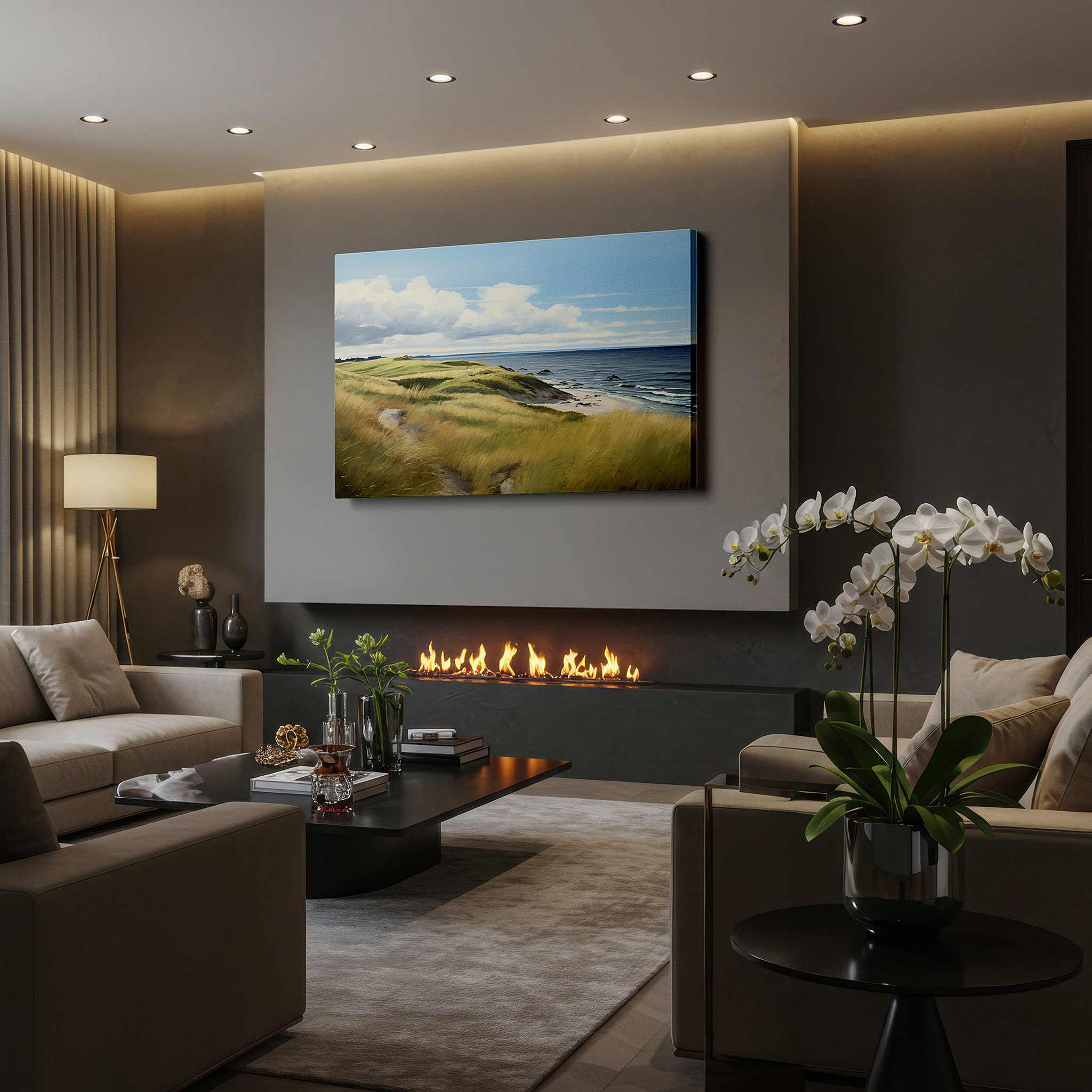 Available in 30×20 cm — a subtle addition to small personal spaces — serene beach scene with gentle waves and sunlit sands - large canvas wall art for home and office decor