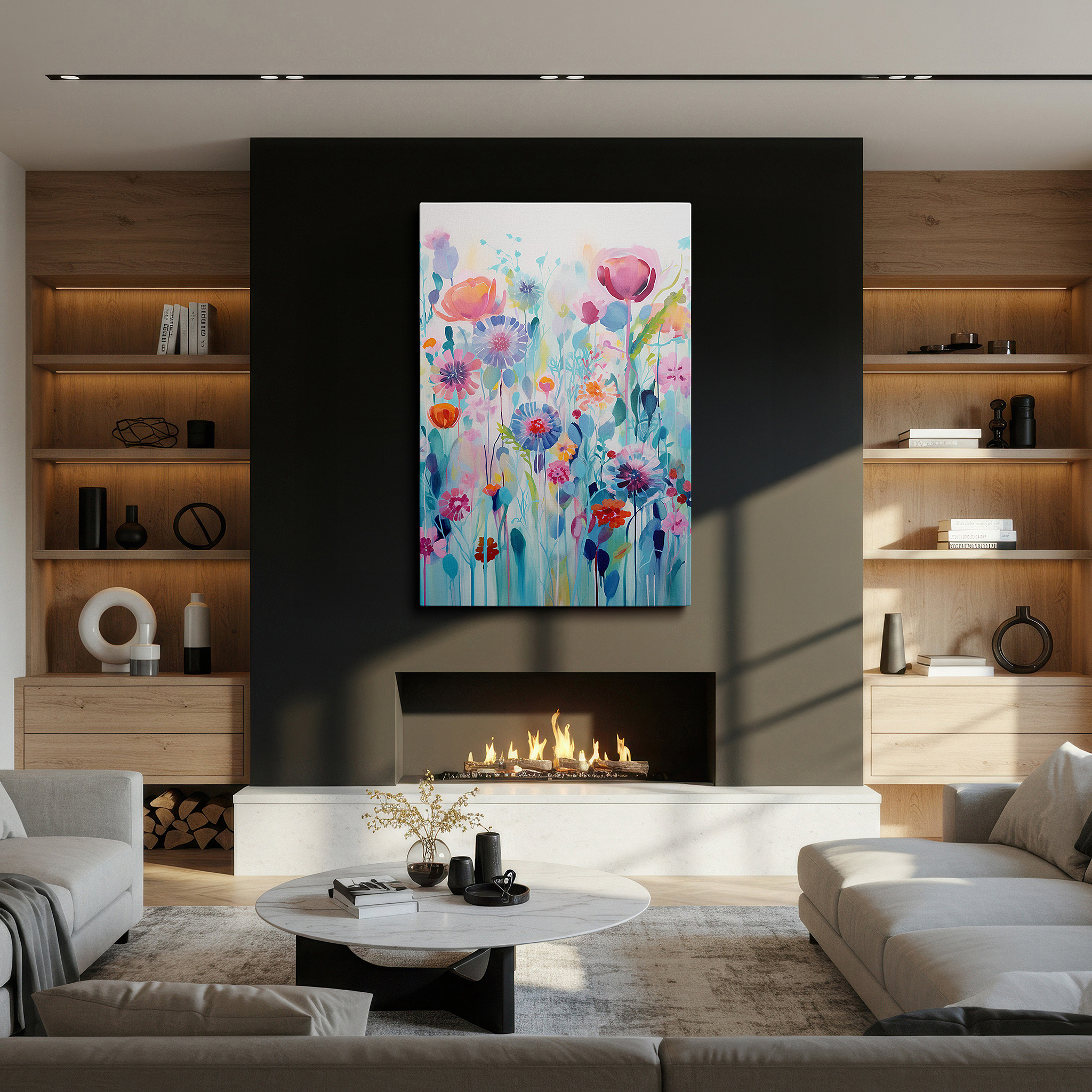 Available in 30×20 cm — a subtle addition to small personal spaces — serene blossom field in soft pastels: a tranquil, dreamlike escape - large wall art for bedrooms and offices