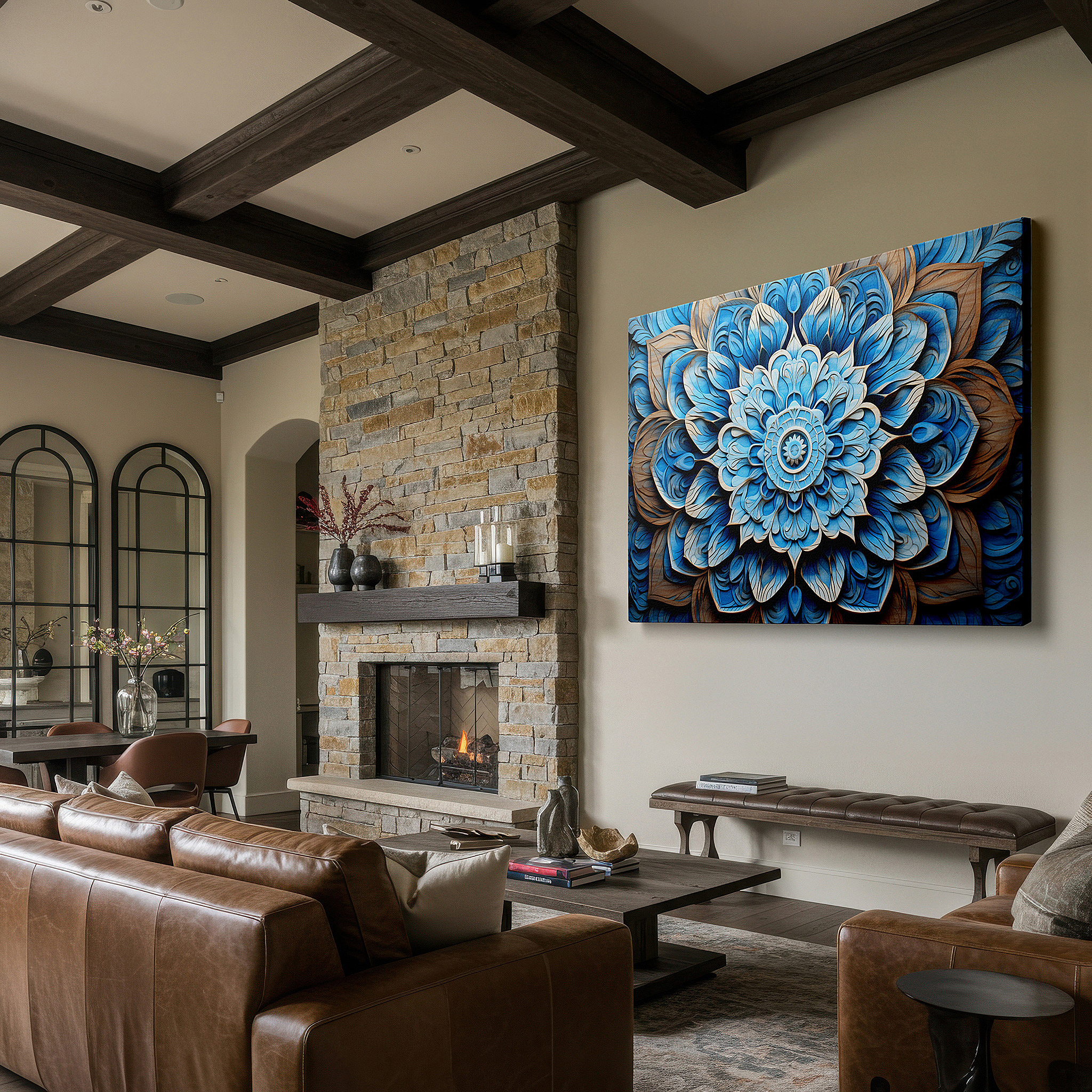Available in 30×20 cm — a subtle addition to small personal spaces — serene blue floral wood carving wall art: a tranquil harmony in artistic craftsmanship - large canvas wall decor for office and bedroom