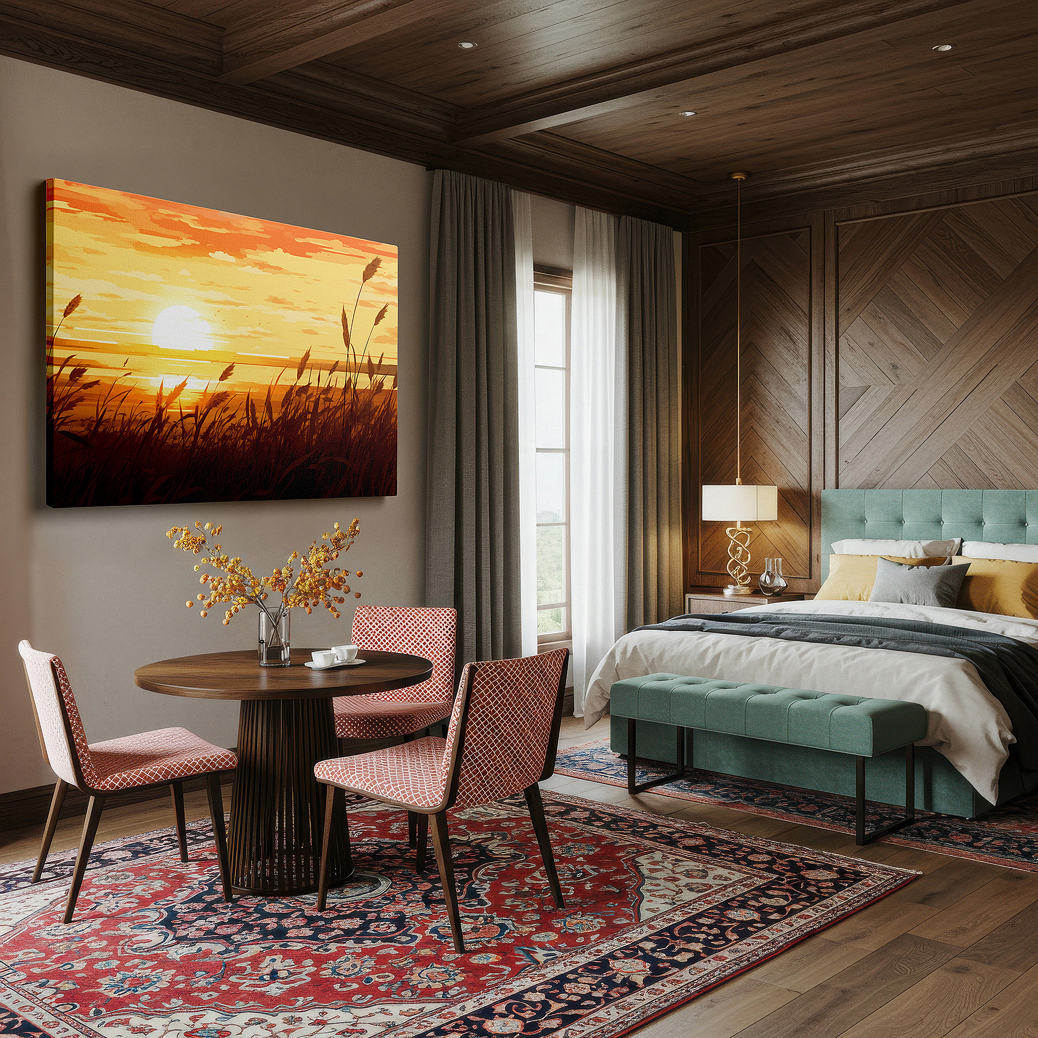 Available in 30×20 cm — a subtle addition to small personal spaces — serene sunset amidst tall grasses and tranquil waters: a stunning exhibition of natural splendor - large wall art, canvas wall art, wall decor for offices