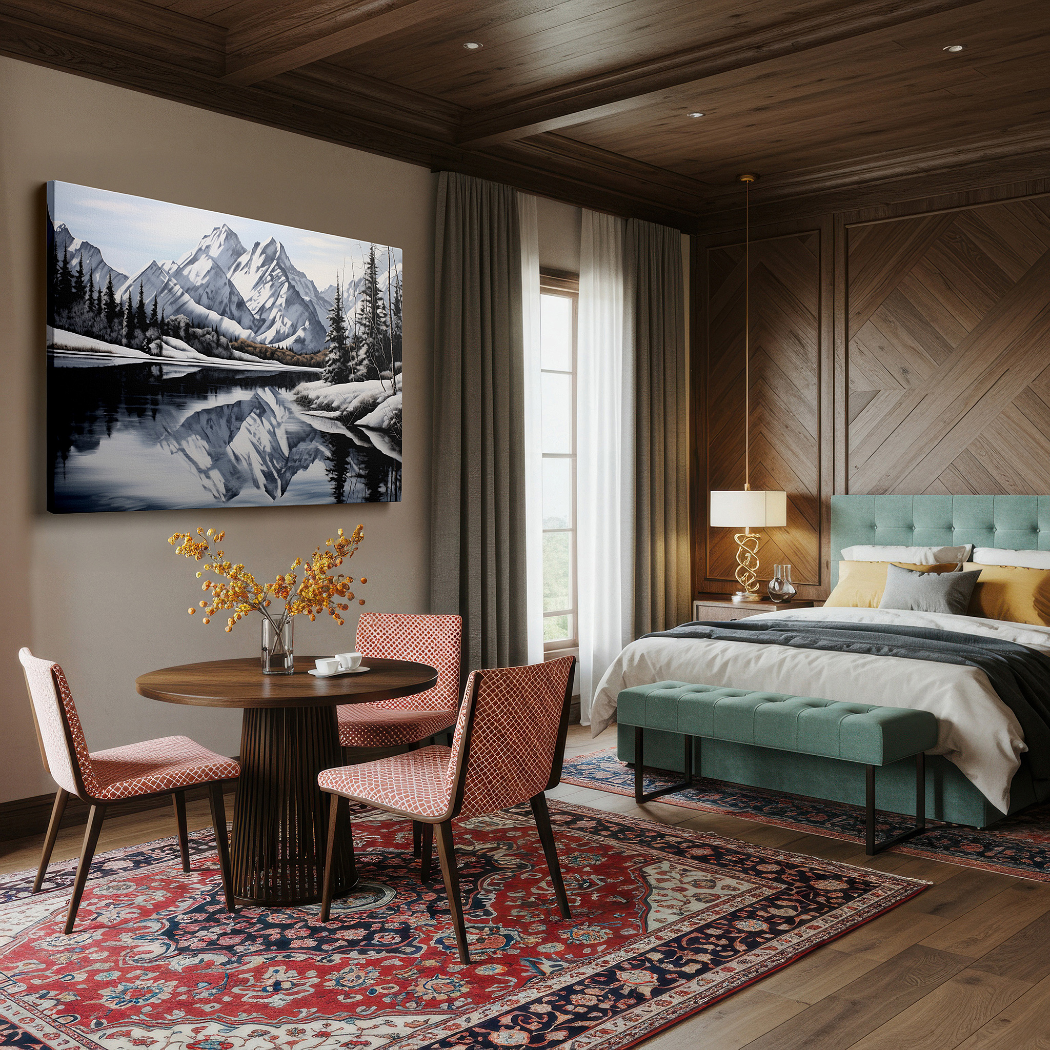Available in 30×20 cm — a subtle addition to small personal spaces — snow-capped mountain and reflective lake large canvas wall art for office, bedroom, and living room decor
