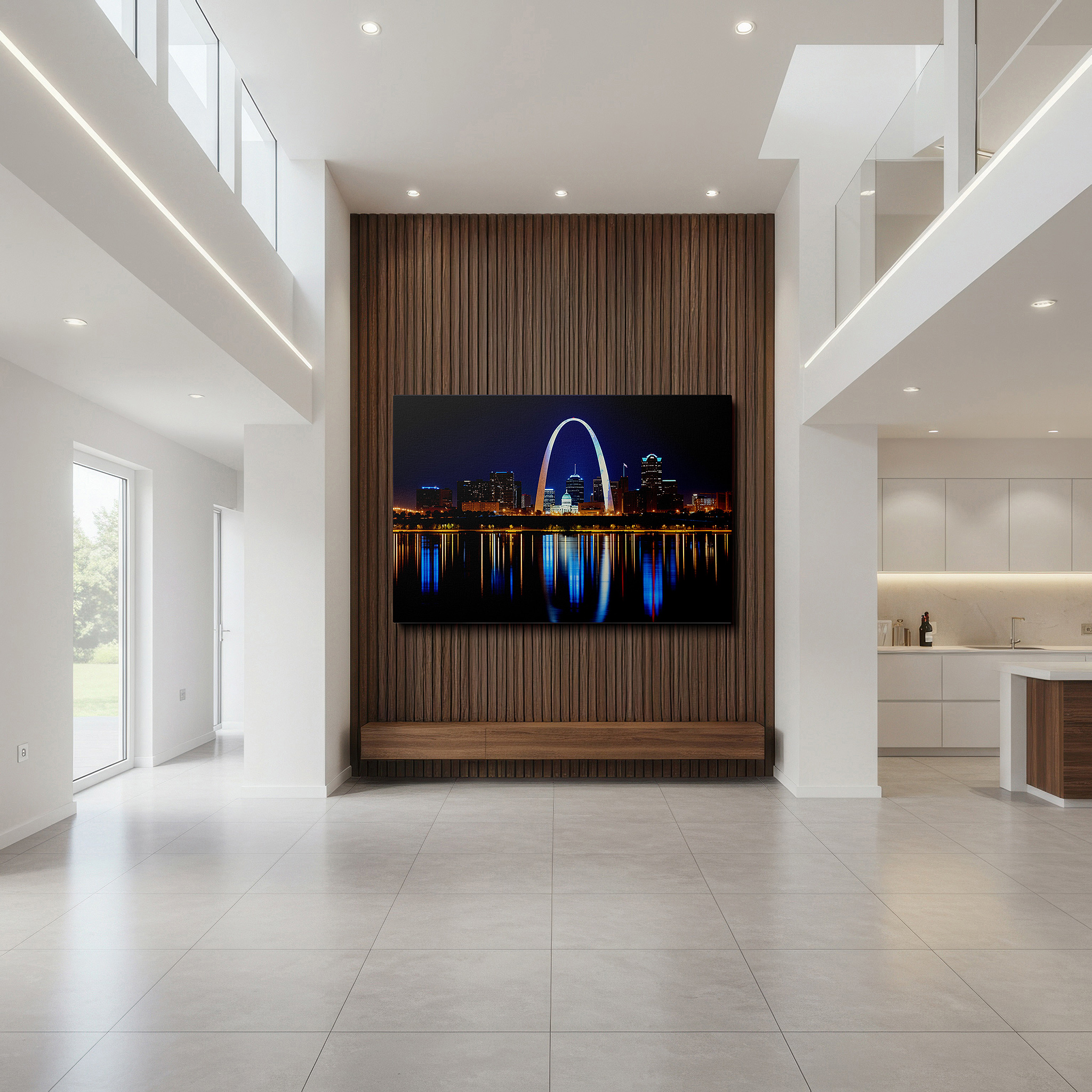 Available in 30×20 cm — a subtle addition to small personal spaces — starry night over gateway arch - st. louis's architectural wonder large wall art, canvas print, home and office decor