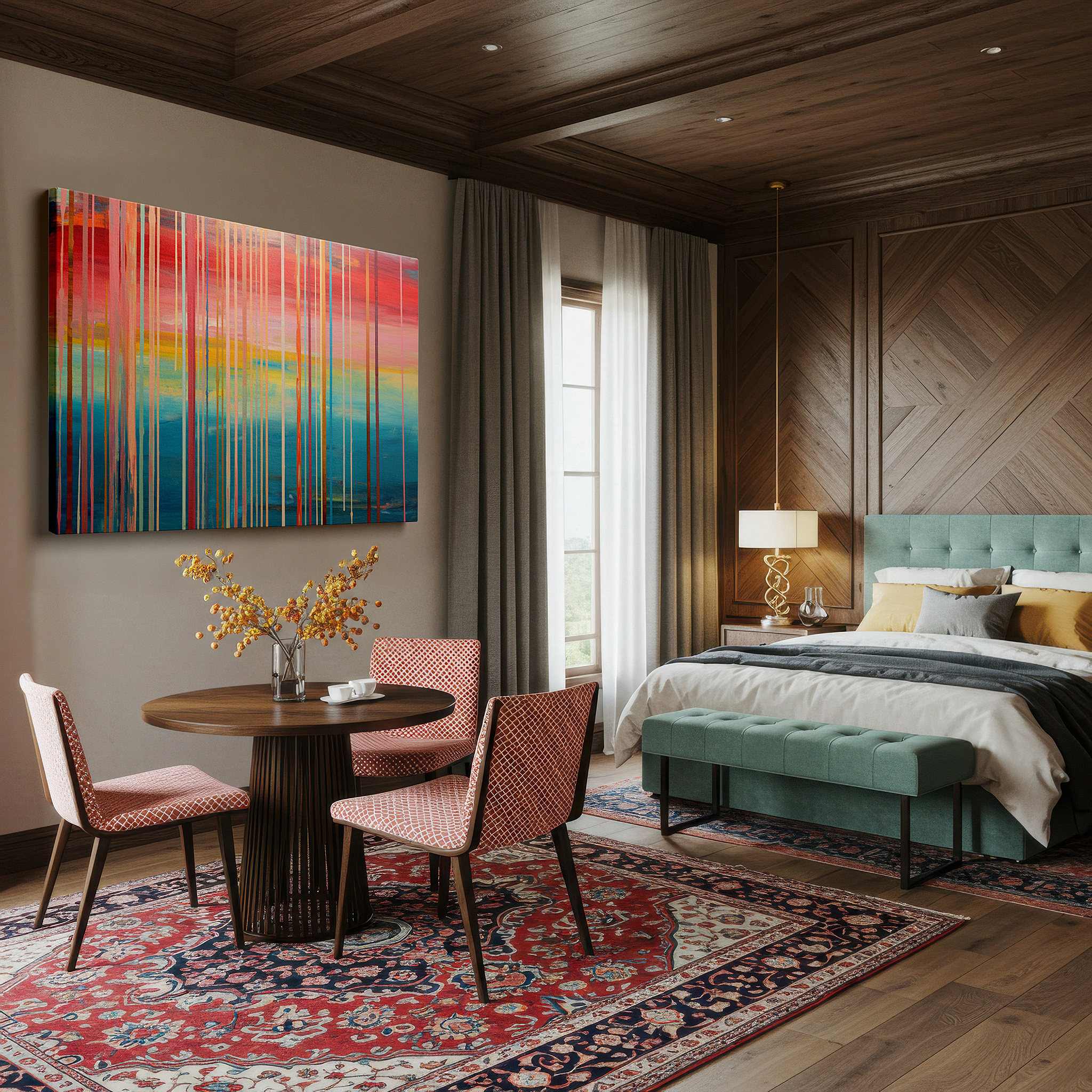 Available in 30×20 cm — a subtle addition to small personal spaces — a stunning display of vibrant reds and serene blues in abstract expressionism large wall art, canvas wall art, wall decor for office and bedroom
