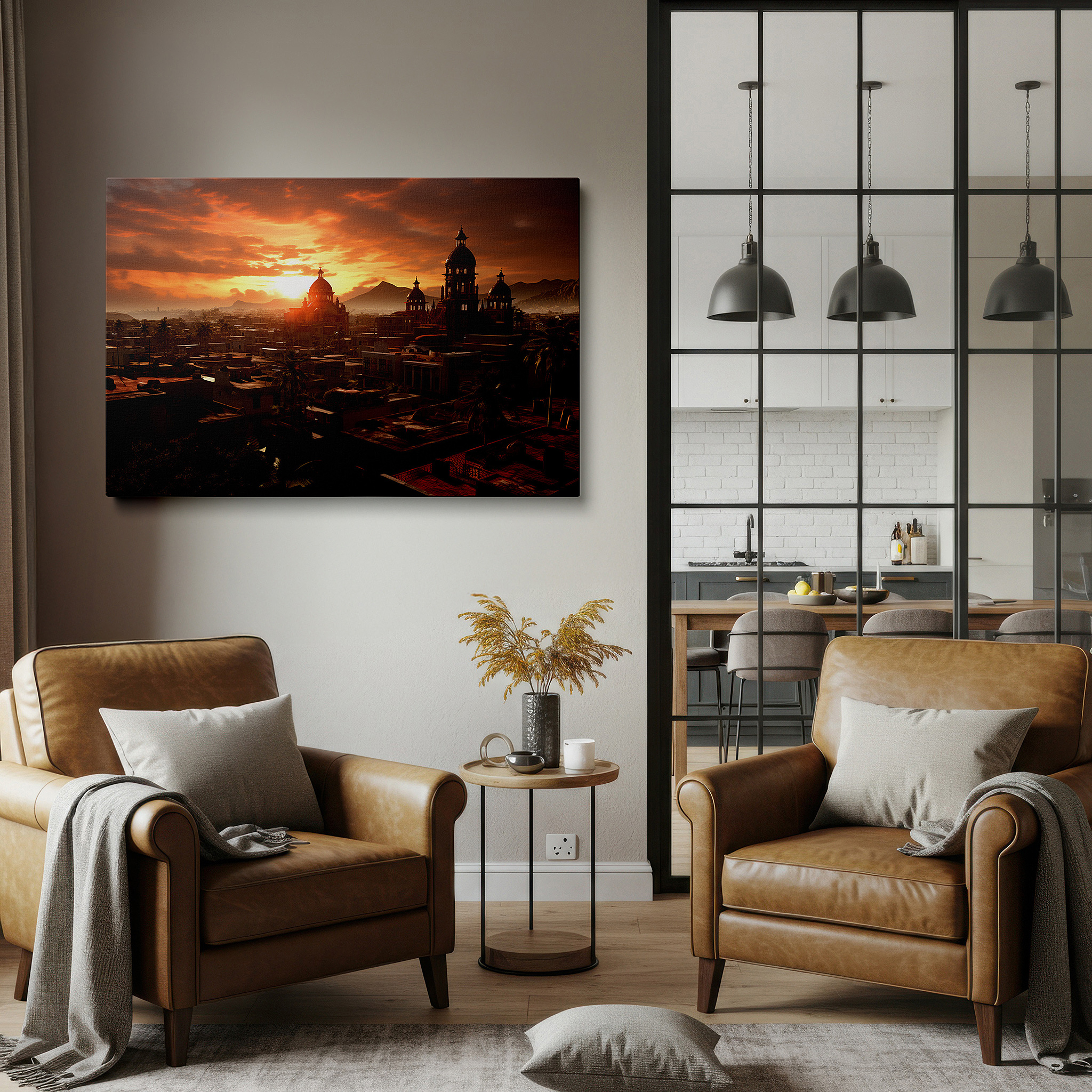 Available in 30×20 cm — a subtle addition to small personal spaces — sunset over the historic city: a canvas of fiery skies and timeless silhouettes - large wall art for office and bedroom decor