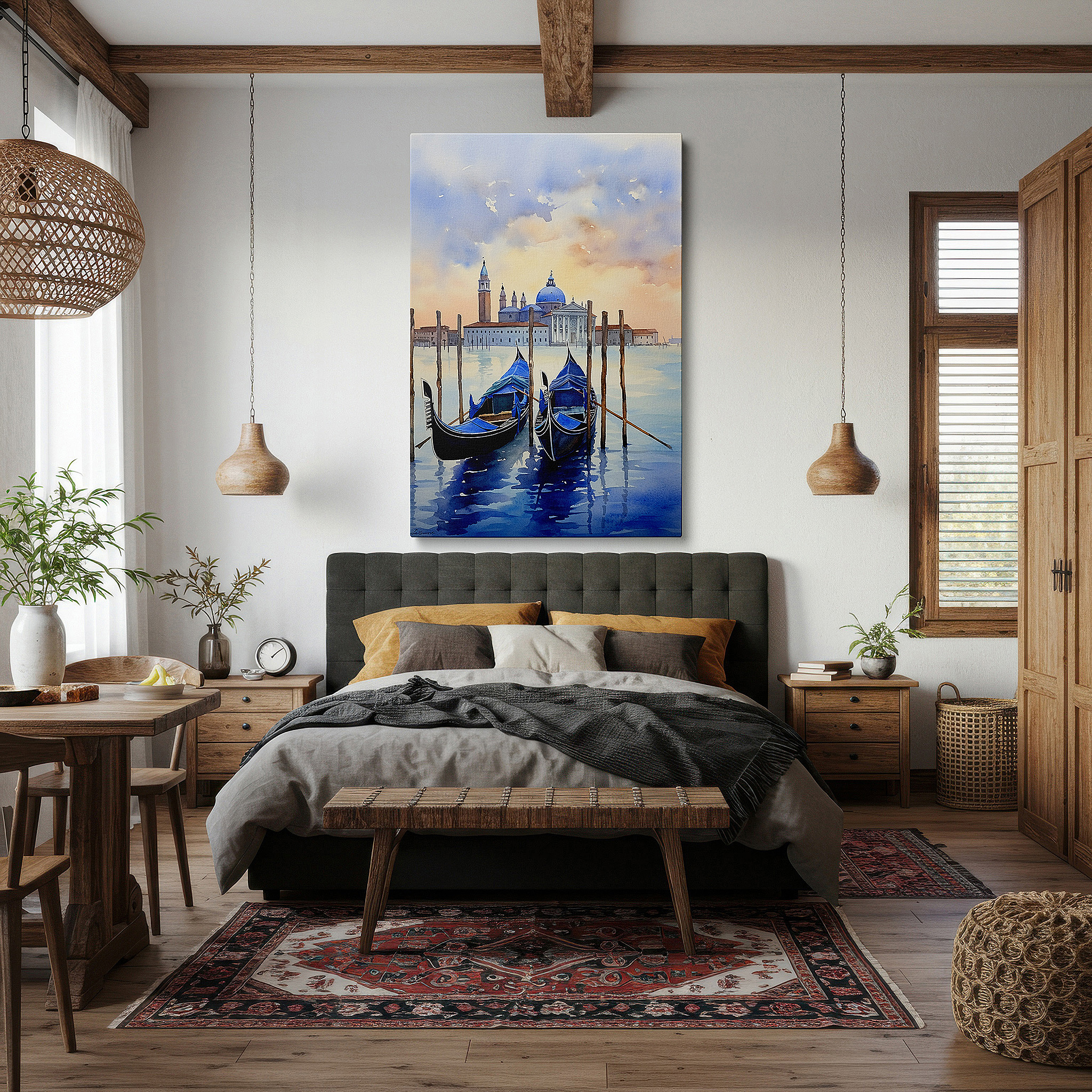 Available in 30×20 cm — a subtle addition to small personal spaces — venetian sunset wall art: serene gondolas and reflective lagoon waters - large canvas for home and office decor