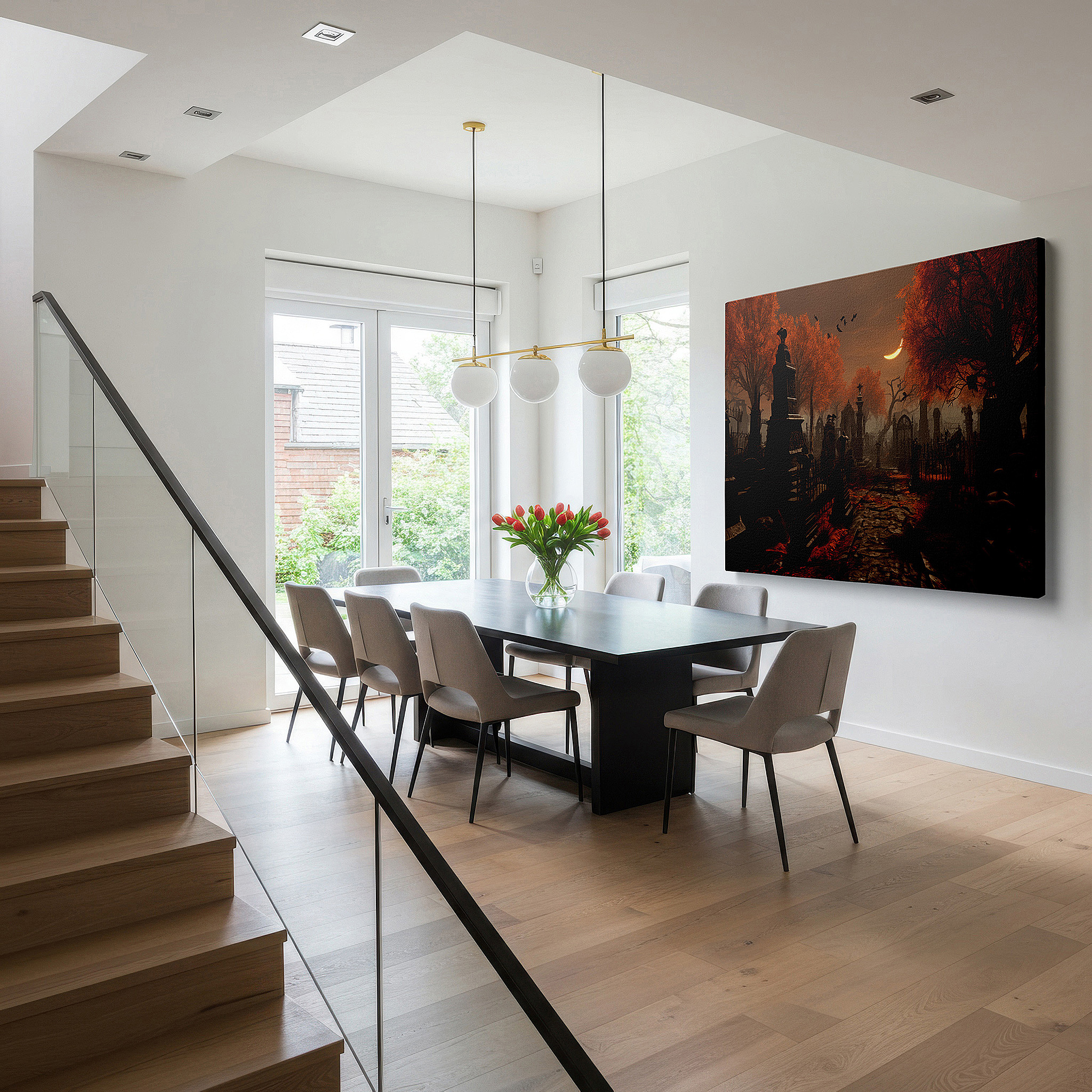 Available in 30×20 cm — a subtle addition to small personal spaces — wall decor: serene autumn pathway - journey through life's shadows large canvas art, ideal for office and bedroom decor