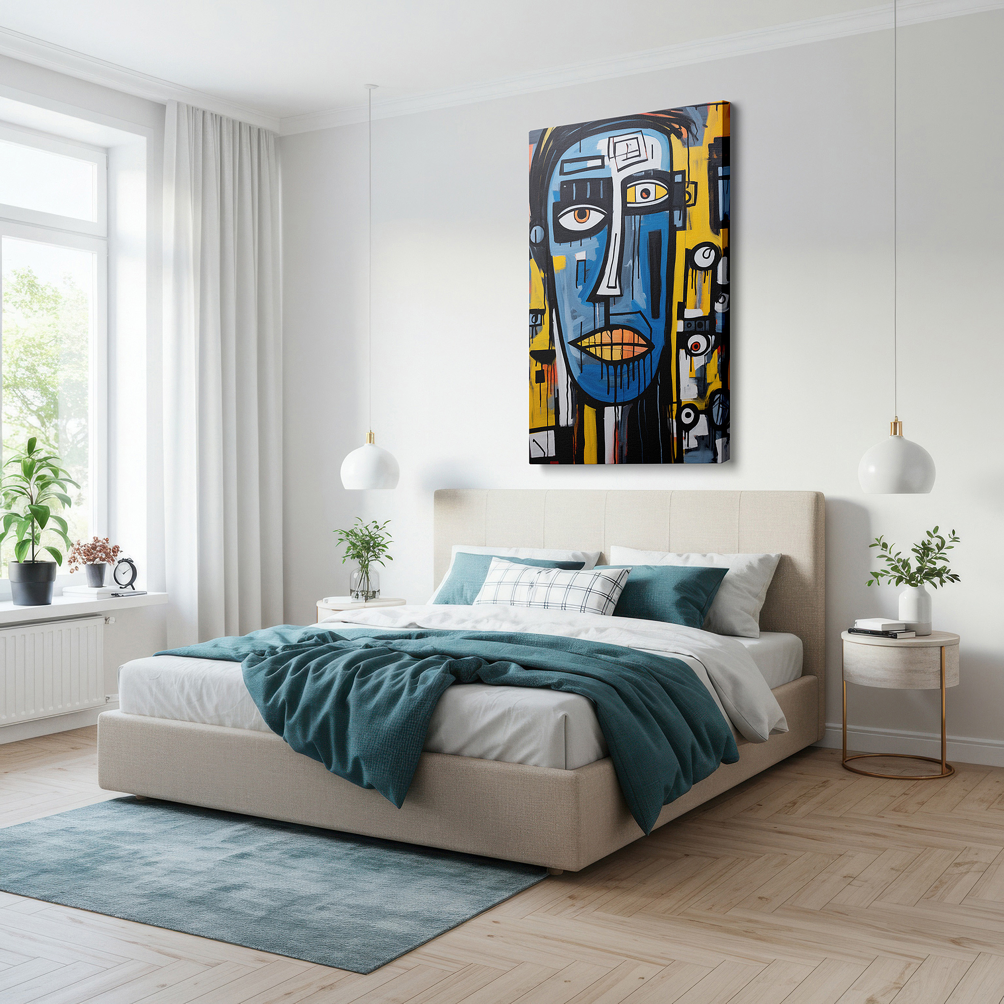 Back view reveals professional finishing and solid wood frame — abstract expressionism: a bold emotional journey through blue and yellow, large canvas wall art