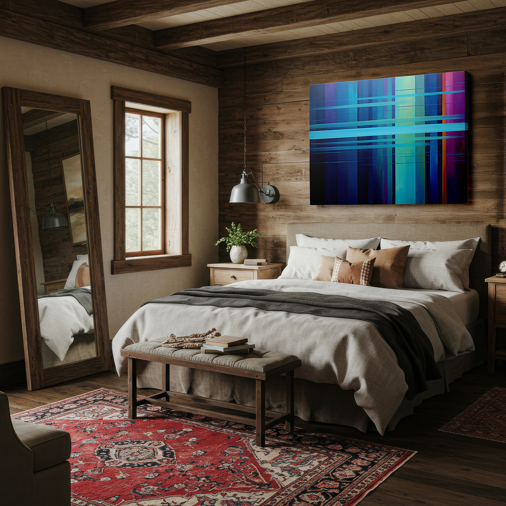Back view reveals professional finishing and solid wood frame — elegant vertical abstract masterpiece large canvas wall art for office, bedroom, and living room decor