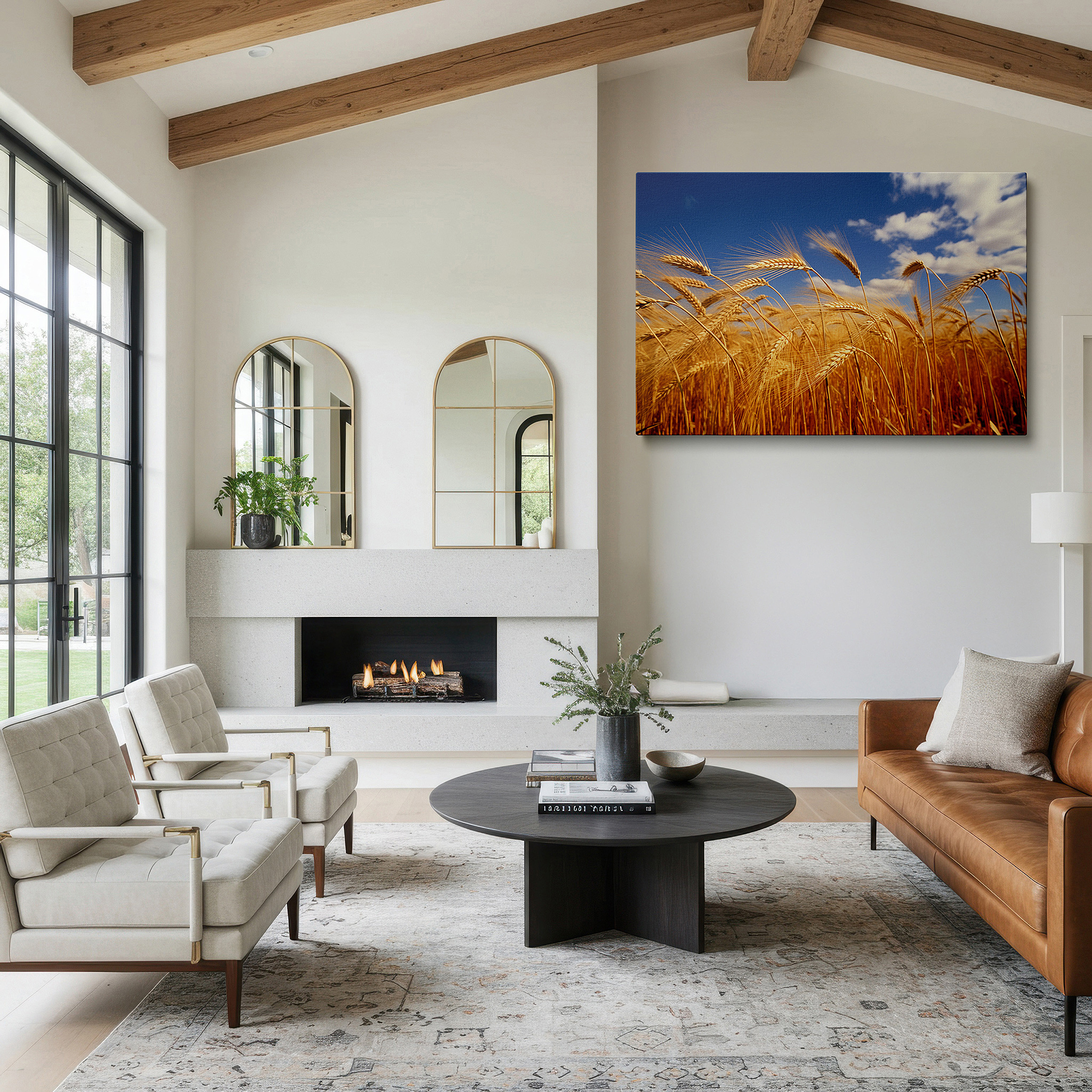 Back view reveals professional finishing and solid wood frame — golden wheat field beneath a vibrant blue sky - peaceful blend of earth and sky, large wall art, canvas wall art, wall decor for office and bedroom