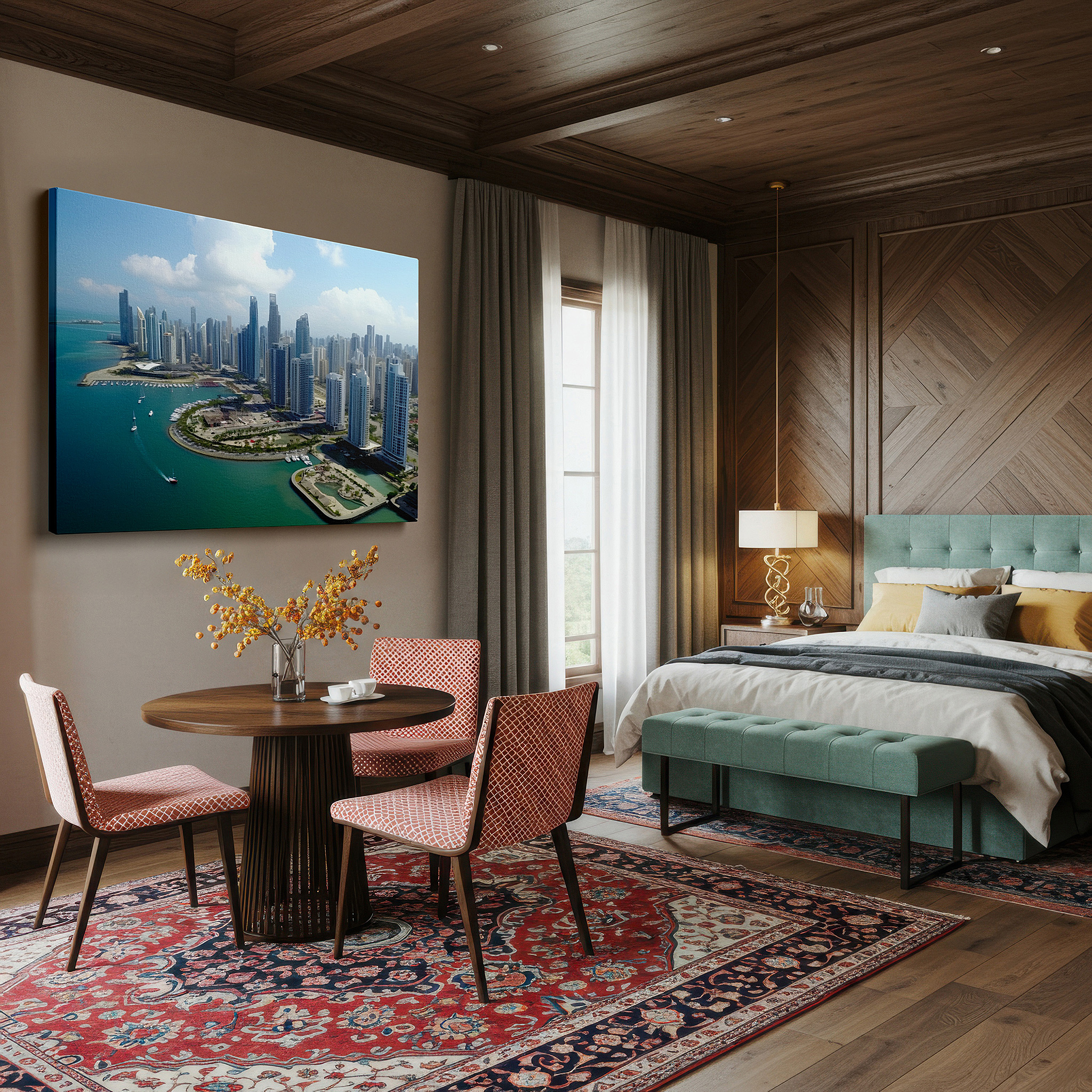 Back view reveals professional finishing and solid wood frame — skyscraper symphony: urban brilliance and architectural mastery - large canvas wall art for office decor