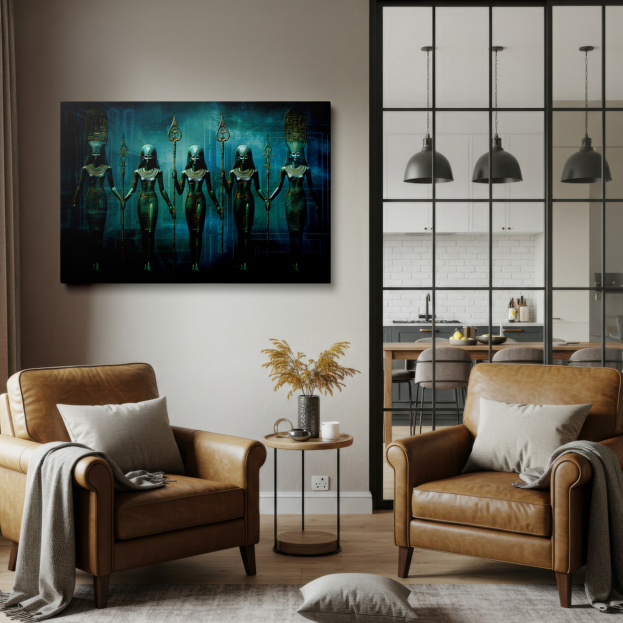 Bathed in morning sunlight streaming through sheer curtains — guardians of time: blending historical bravery with future insight - large wall art, canvas, home and office decor