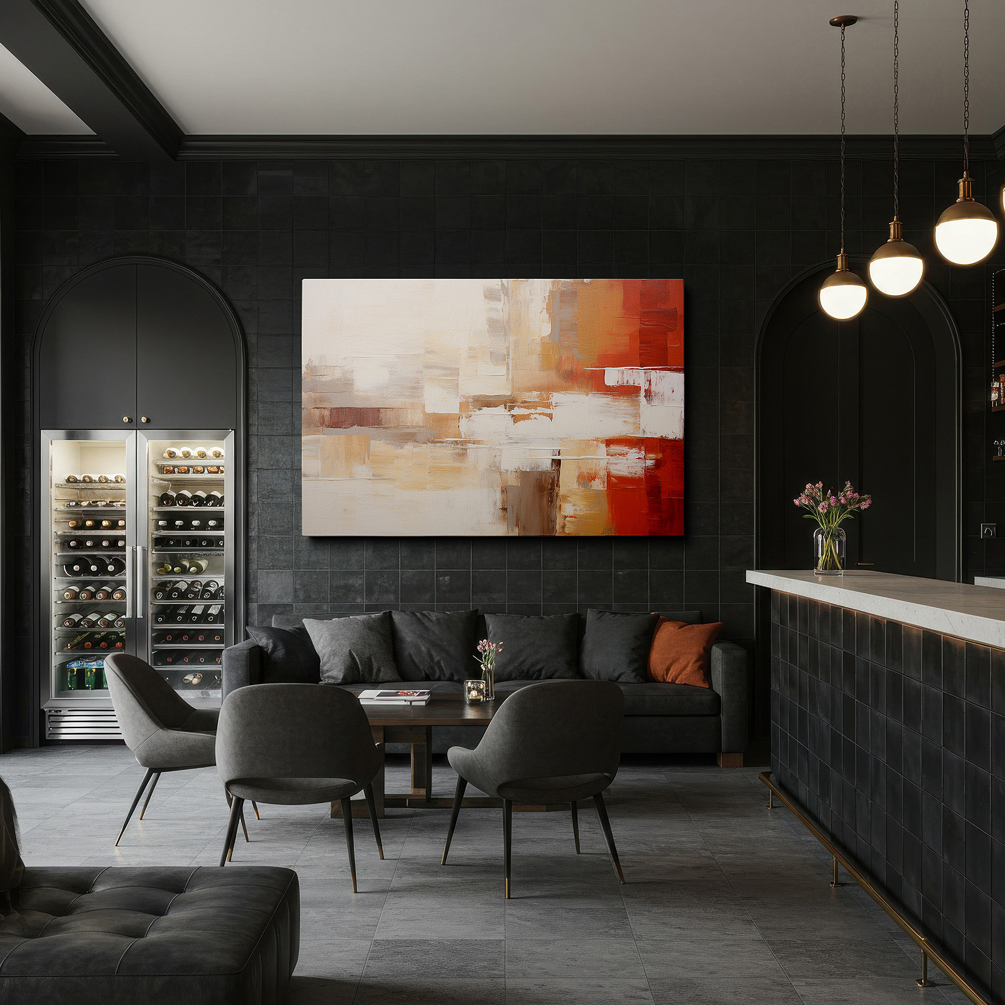 Bold and expansive at 90×60 cm — ideal for making a statement above large furniture — abstract harmony in earthy tones and textures: large canvas wall art for office, bedroom, and living room decor