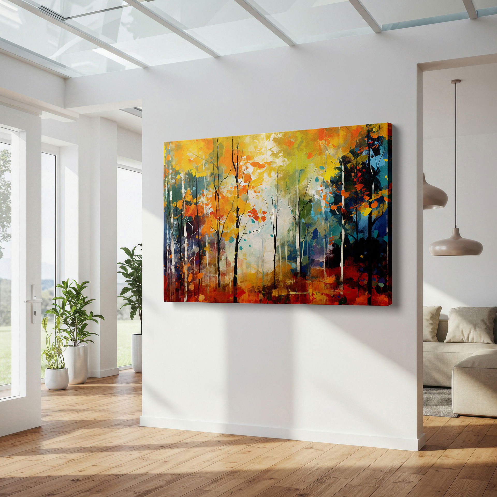 Bold and expansive at 90×60 cm — ideal for making a statement above large furniture — autumn symphony - captivating colors and shapes embody the season's spirit large wall art, canvas wall art, wall decor, office wall art