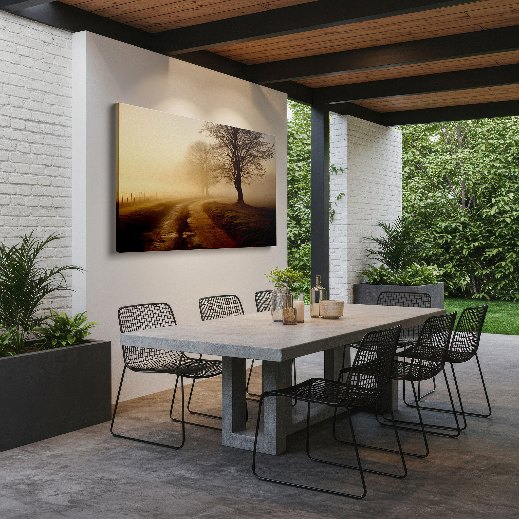 Bold and expansive at 90×60 cm — ideal for making a statement above large furniture — dawn's gentle embrace: tranquil misty terrain - large canvas wall art for office and bedroom decor