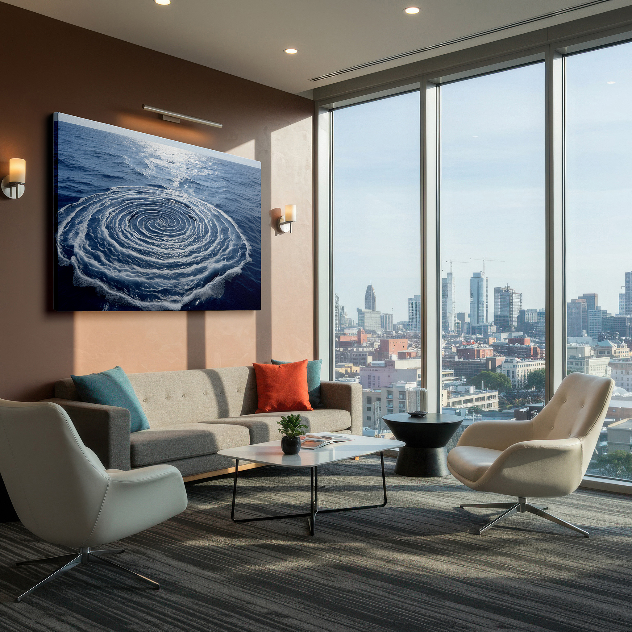 Bold and expansive at 90×60 cm — ideal for making a statement above large furniture — deep blue ocean swirl, tranquil nature's rhythm large wall art, canvas wall art, wall decor for office