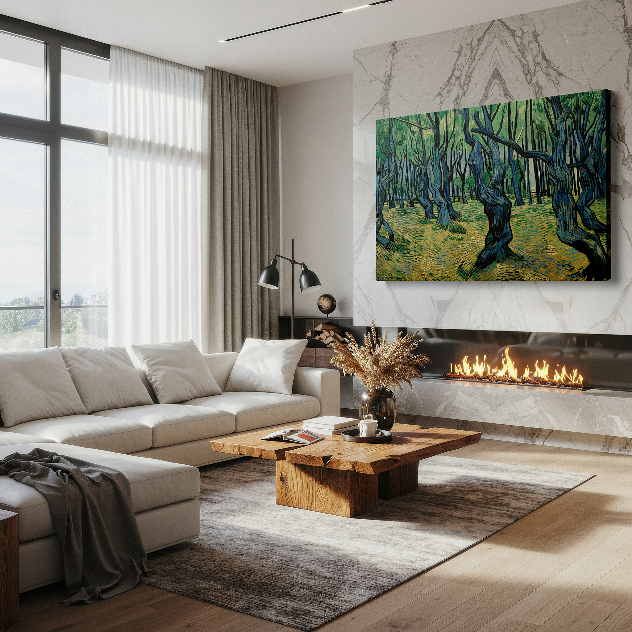 Bold and expansive at 90×60 cm — ideal for making a statement above large furniture — dynamic nature's palette: twisting trees and luminous hues - large canvas wall art for office, bedroom, and living room decor
