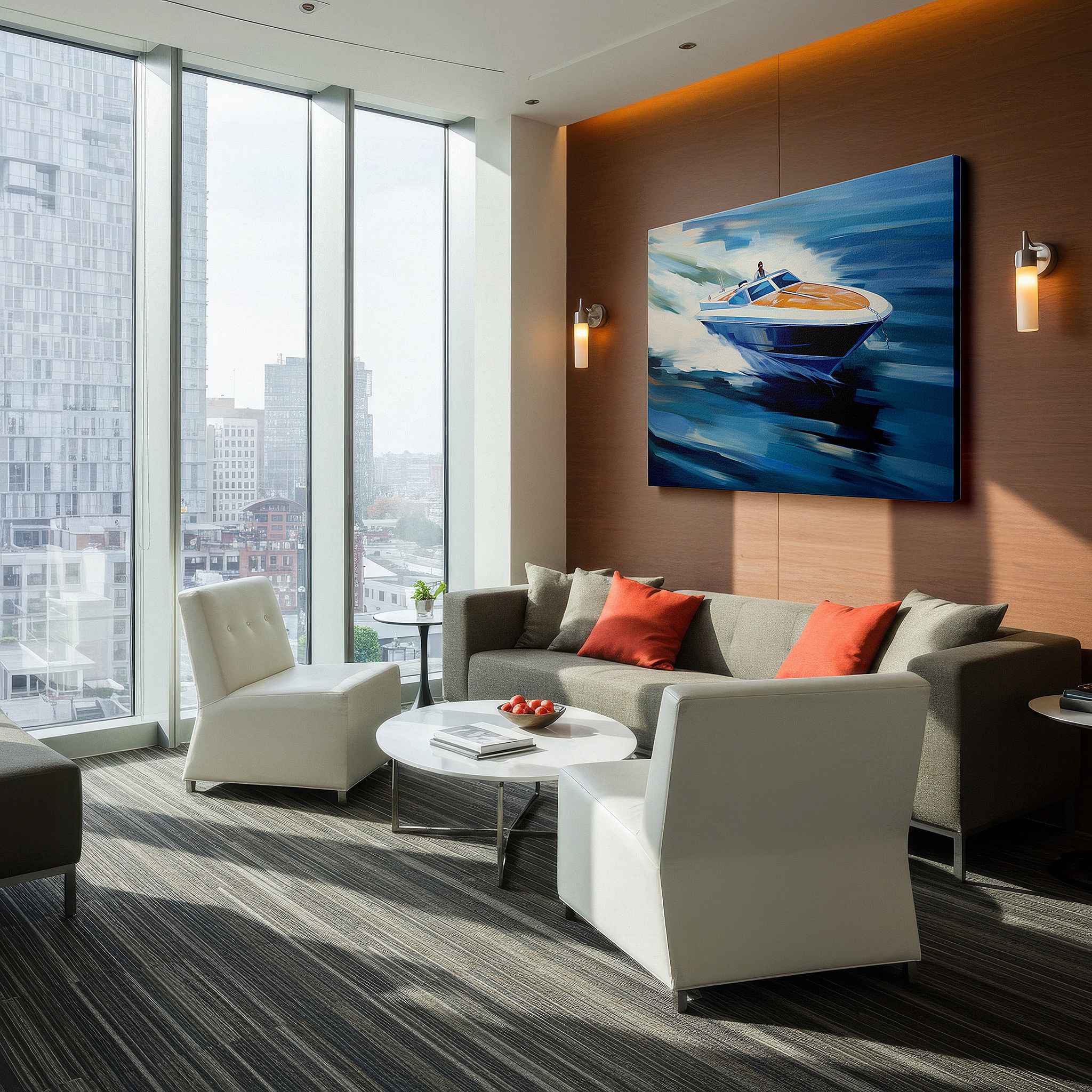 Bold and expansive at 90×60 cm — ideal for making a statement above large furniture — dynamic speed boat adventure on azure waves - nautical thrills and elegance wall art, large canvas decor for office