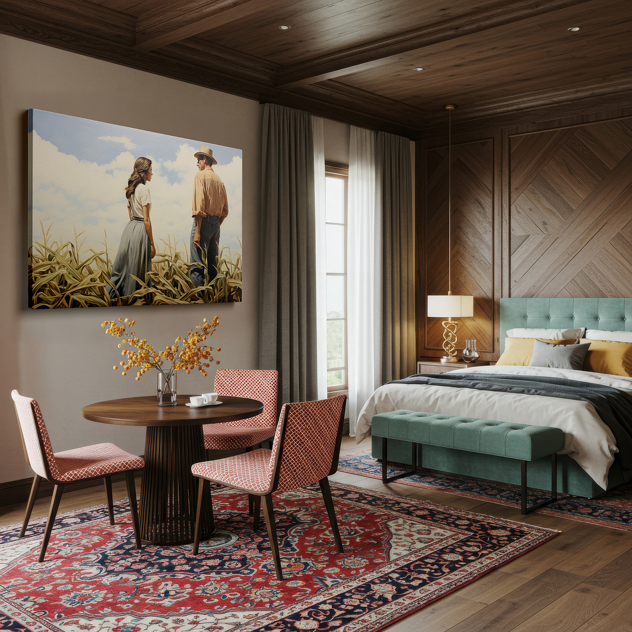 Bold and expansive at 90×60 cm — ideal for making a statement above large furniture — golden cornfield tender moments - timeless love and companionship portrait under a radiant sky, large canvas wall art