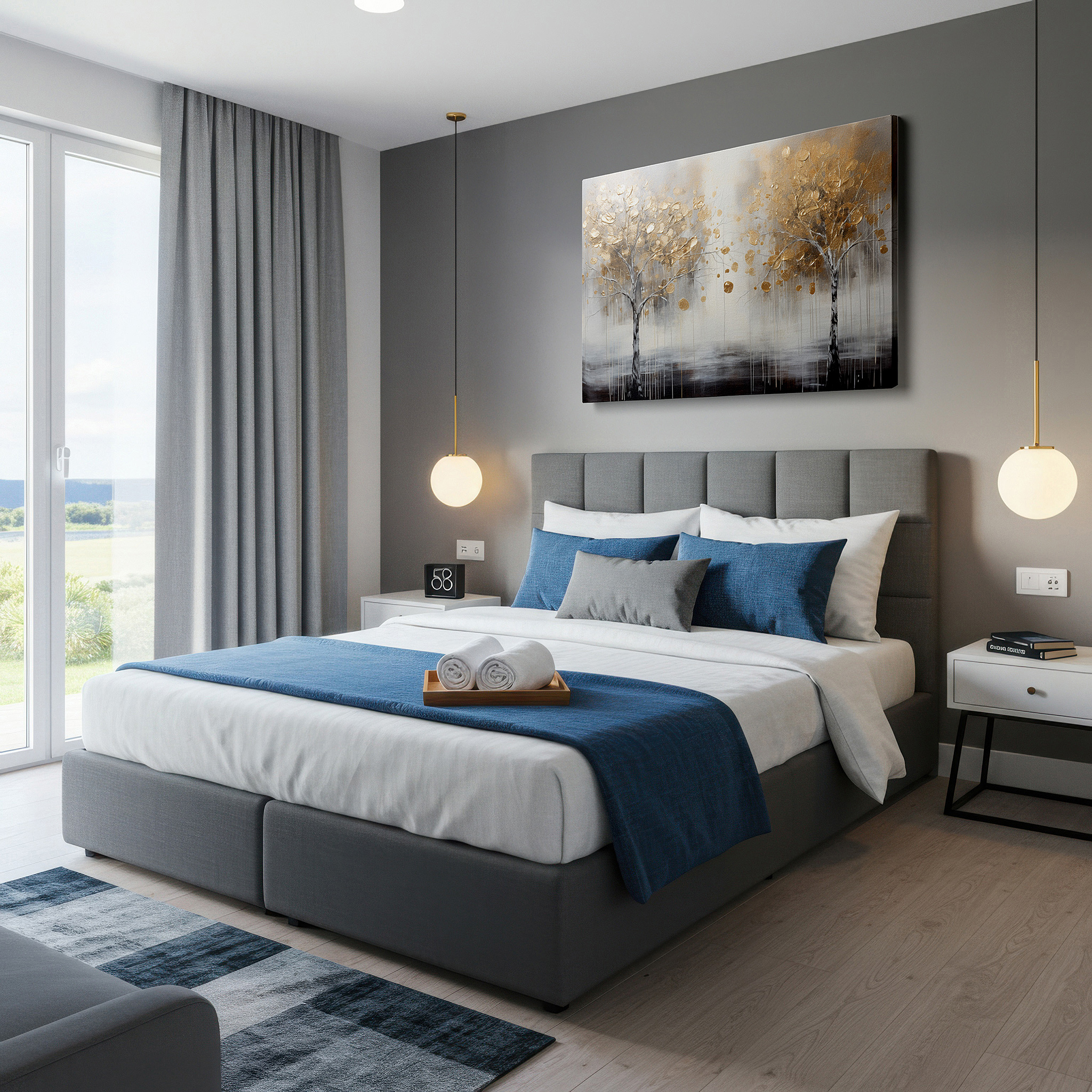 Bold and expansive at 90×60 cm — ideal for making a statement above large furniture — golden trees reaching towards the sky in a dreamlike, textured scenery large wall art, canvas wall art, wall decor for office and bedroom