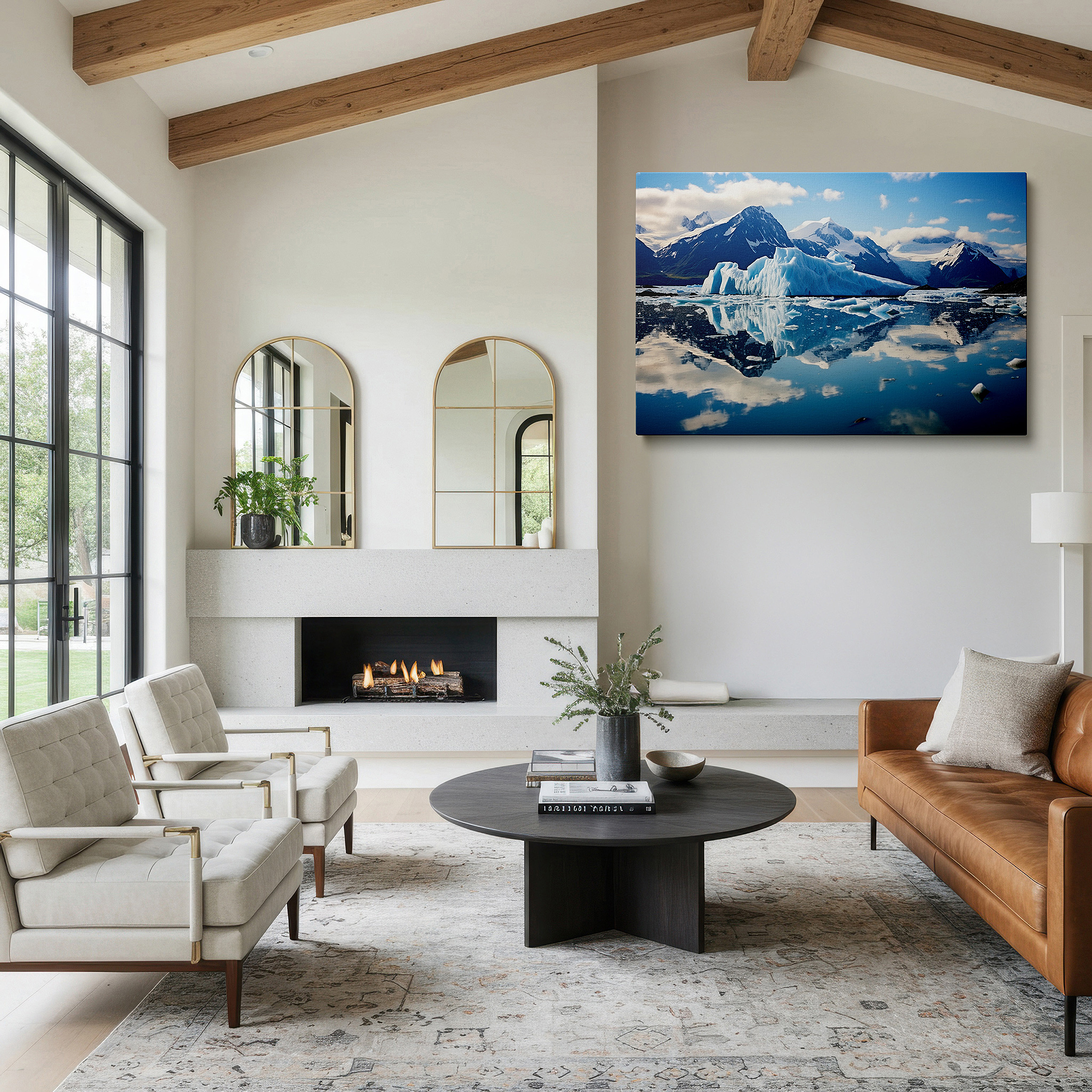 Bold and expansive at 90×60 cm — ideal for making a statement above large furniture — majestic iceberg and mountain reflections large canvas wall art for office, bedroom, and living room decor