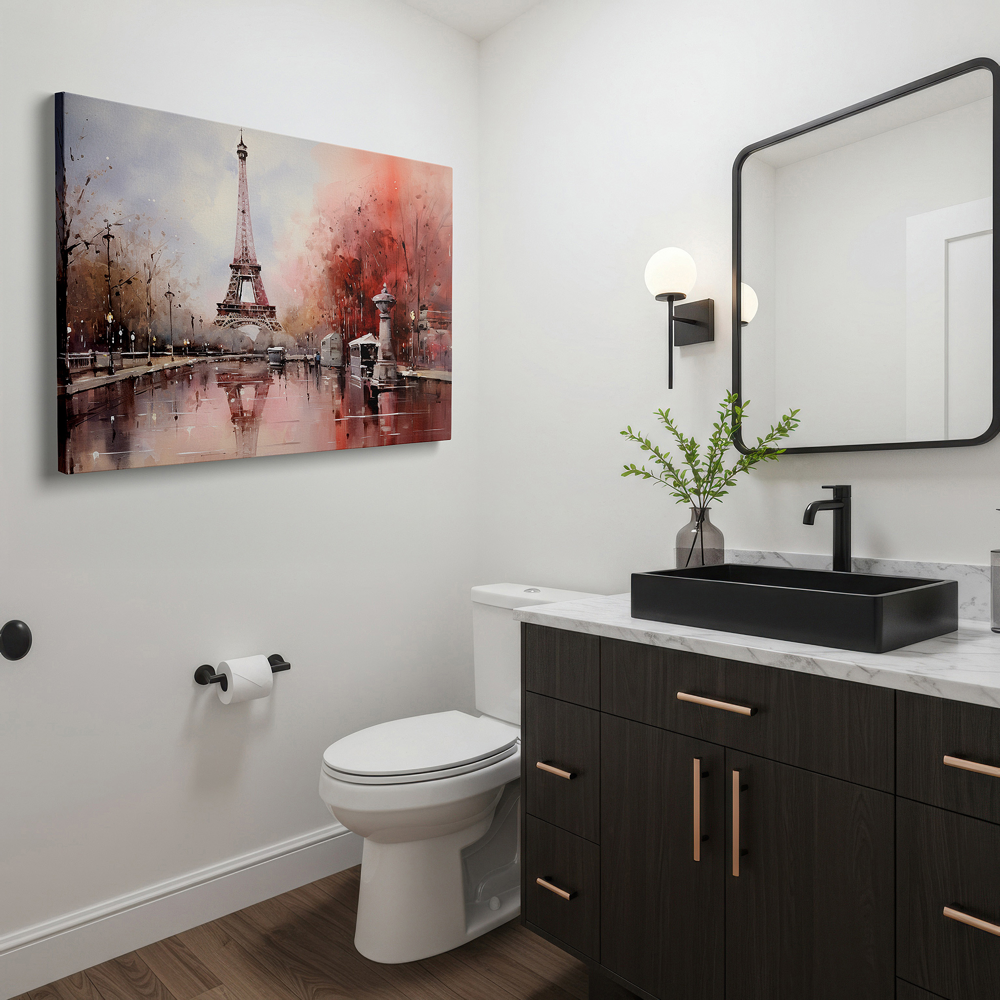 Bold and expansive at 90×60 cm — ideal for making a statement above large furniture — misty eiffel tower dream scene: serene parisian large wall art, canvas decor for office and bedroom