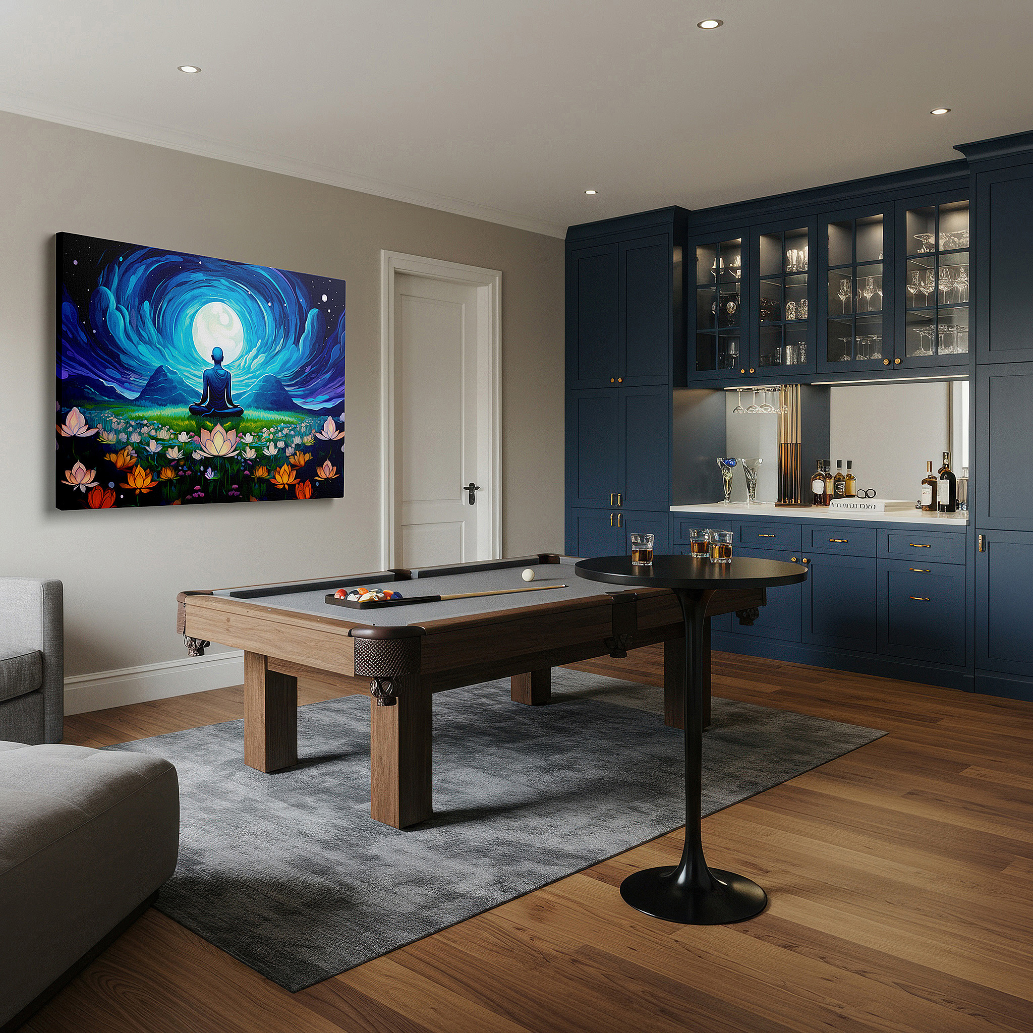 Bold and expansive at 90×60 cm — ideal for making a statement above large furniture — moonlit meditation - serene ethereal glow with vibrant florals large wall art, canvas wall art, wall decor for office and bedroom