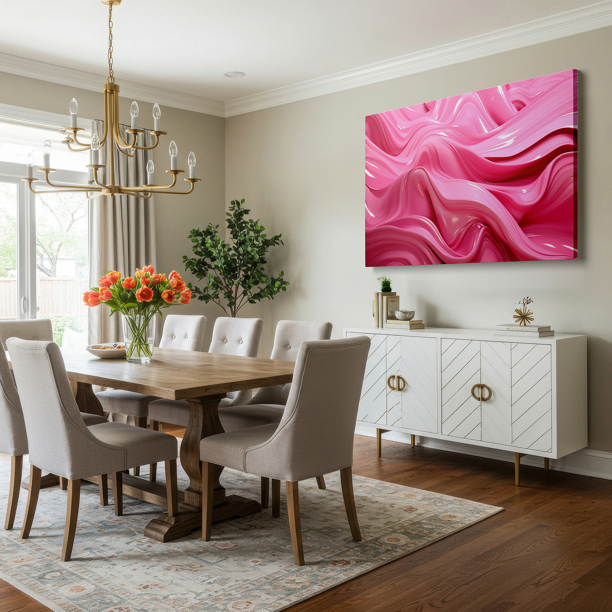 Bold and expansive at 90×60 cm — ideal for making a statement above large furniture — soothing pink waves, abstract expressionist large wall art, canvas decor for office, bedroom, and living room