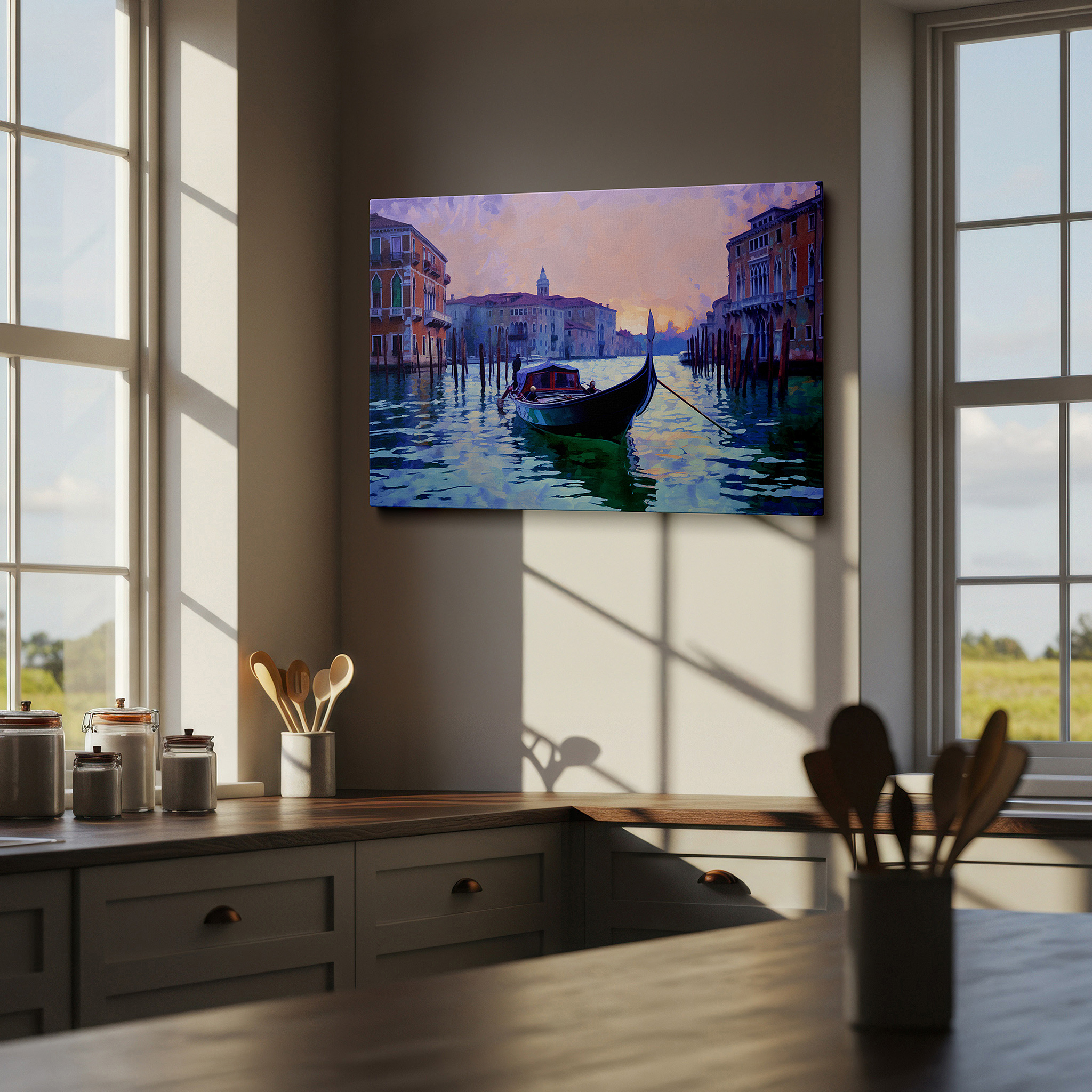 Bold and expansive at 90×60 cm — ideal for making a statement above large furniture — venetian sunset and serene gondola ride through historic canals large canvas wall art for office and bedroom decor