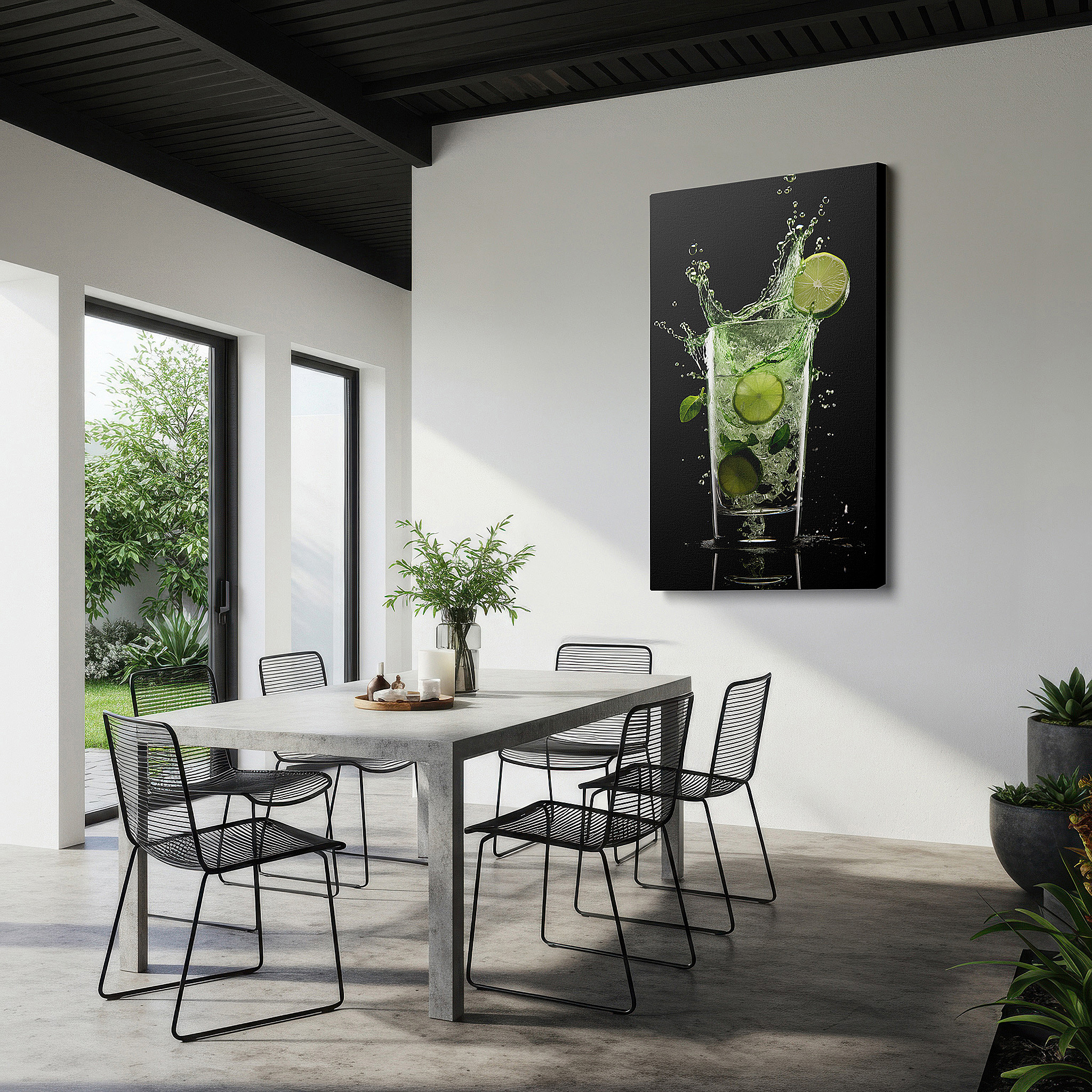 Bold and expansive at 90×60 cm — ideal for making a statement above large furniture — vibrant limeade splash wall art with radiant greens and dynamic lighting, large canvas wall decor for office and bedroom