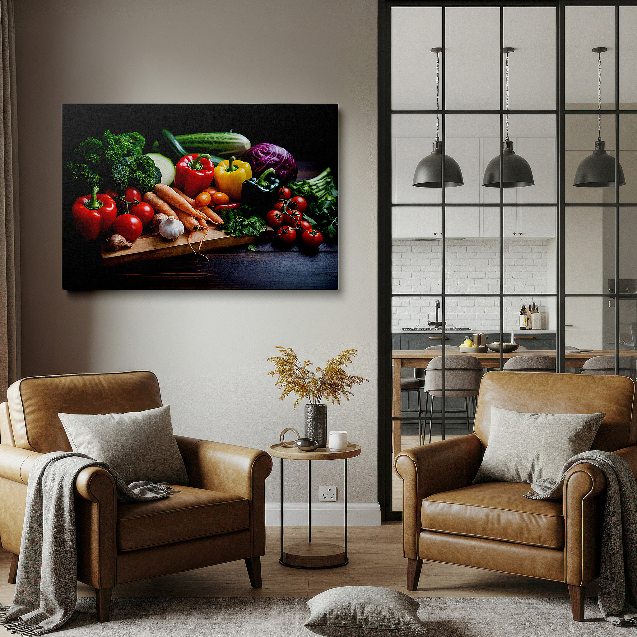 Bold and expansive at 90×60 cm — ideal for making a statement above large furniture — vibrant vegetables displayed on a rustic table - celebrating freshness and natural beauty, large wall art, canvas wall art, wall decor for office