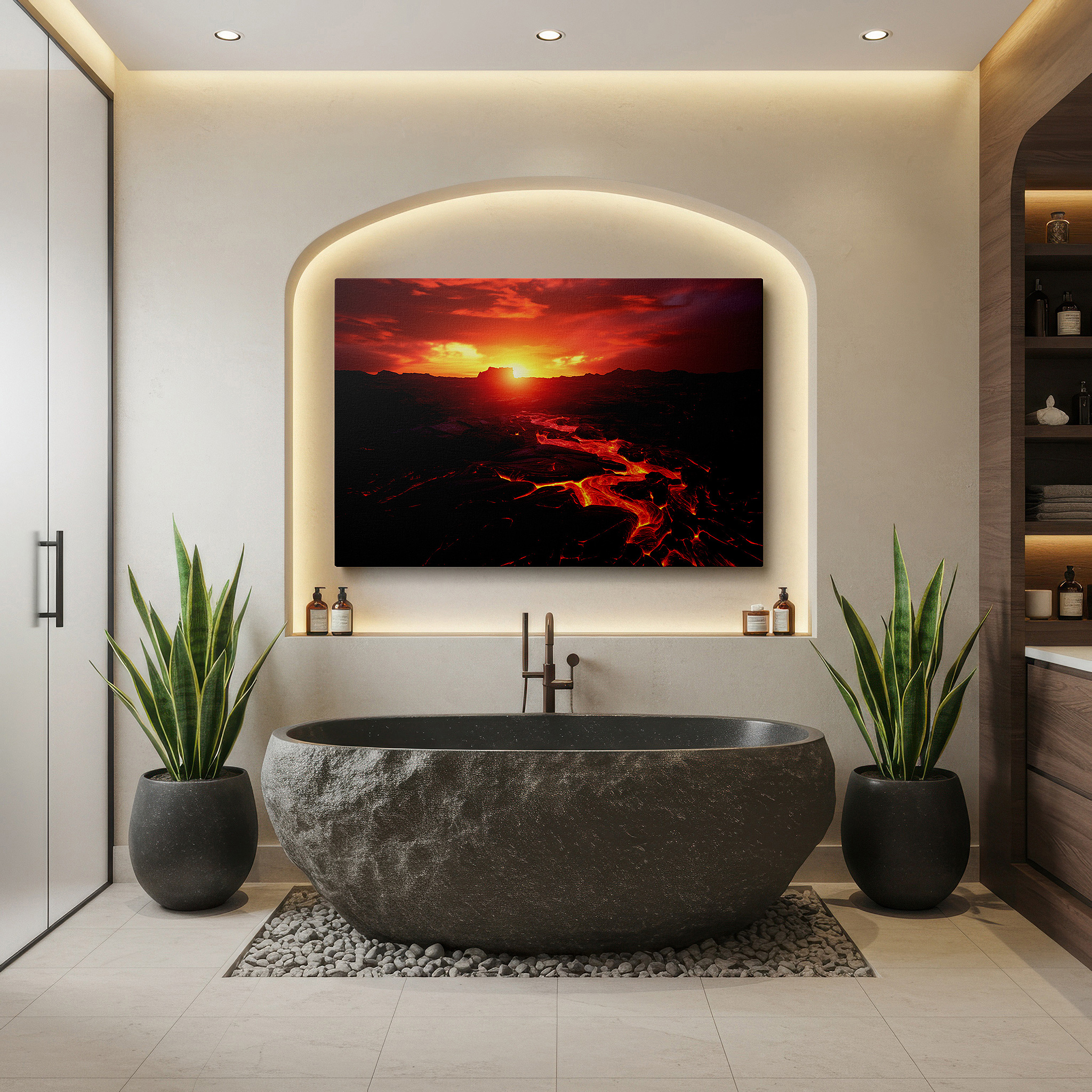 Bold and expansive at 90×60 cm — ideal for making a statement above large furniture — volcanic rage beneath a sunset sky - a striking contrast of light and darkness large wall art, canvas wall art, wall decor, office wall art