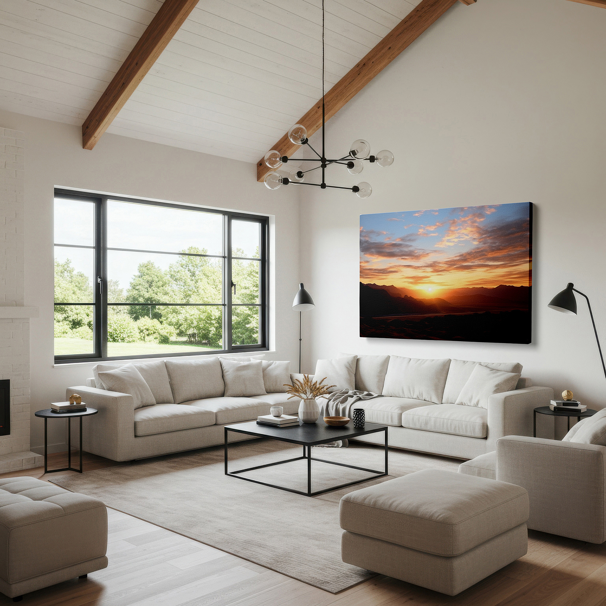 Close-up shows rich pigment, color blending, and brushwork texture — ethereal sunset over rugged desert landscape, dramatic light and shadow canvas wall art, large wall decor for office and bedroom