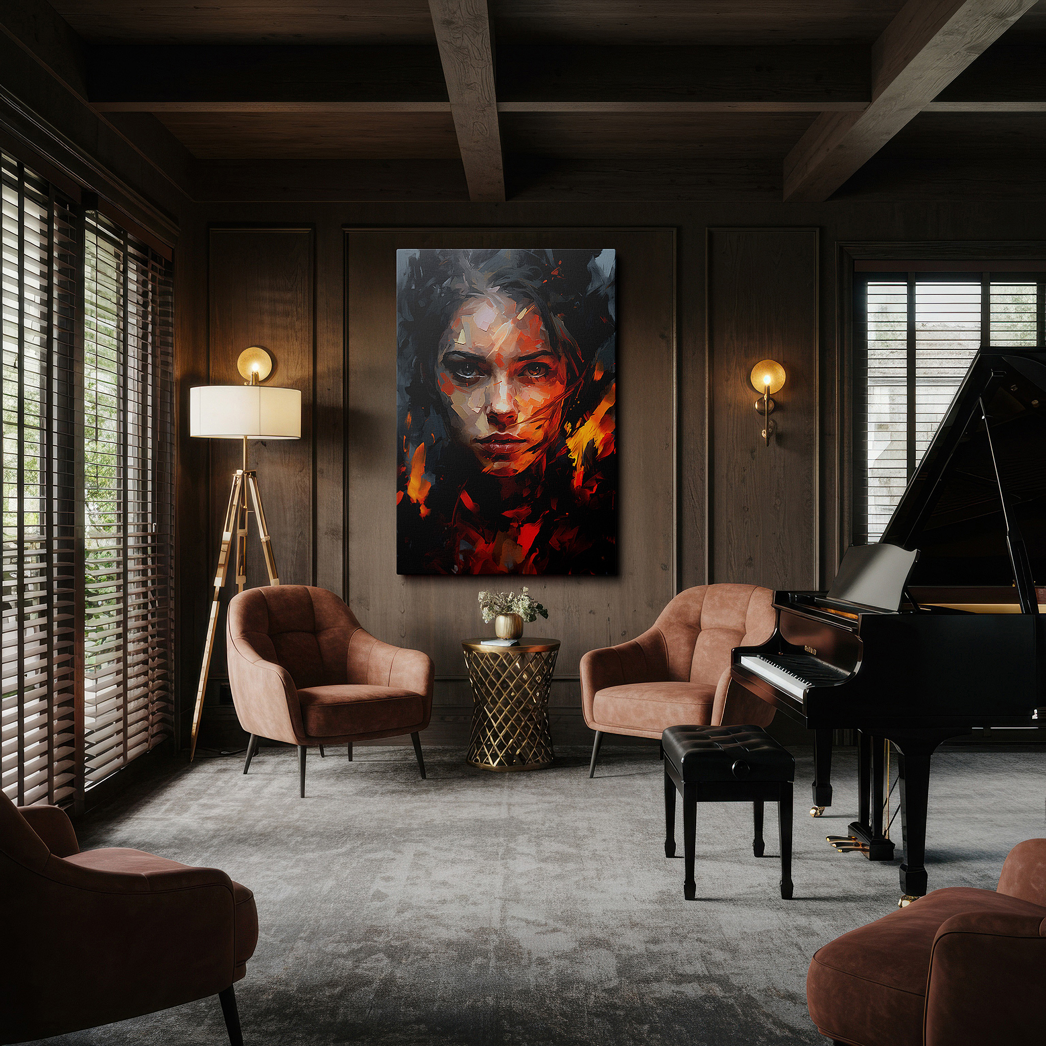 Close-up shows rich pigment, color blending, and brushwork texture — resilient themes and intense emotions in a striking large wall art, canvas wall art, wall decor for office and bedroom