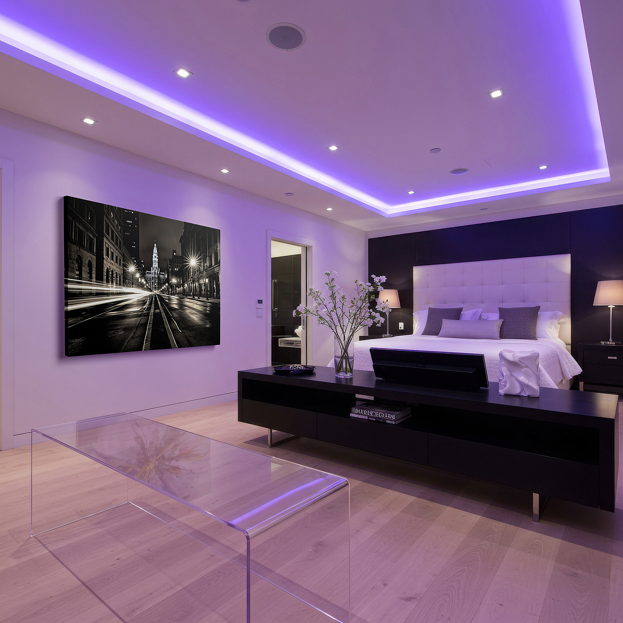 Close-up shows rich pigment, color blending, and brushwork texture — urban nightscape wall art: symphony of light and shadow - large canvas for home and office decor, perfect for living rooms and bedrooms