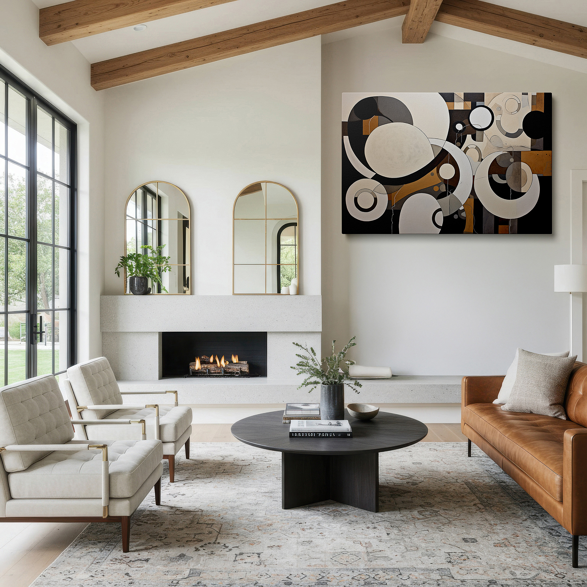 Displayed above a contemporary leather sofa in warm light — abstract artistry and geometric precision combine in this enthralling large wall art for modern spaces, perfect as canvas wall art or office wall decor
