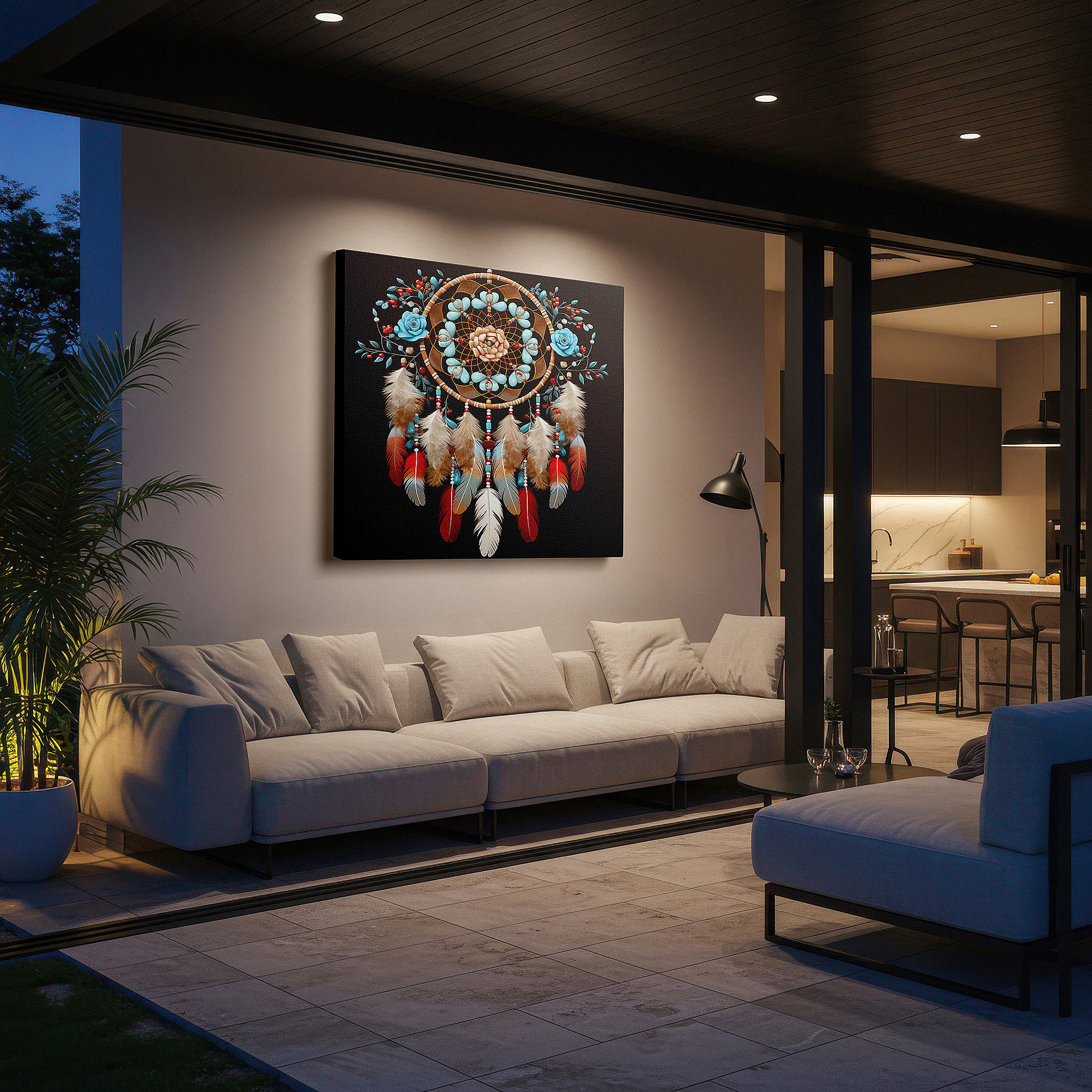 Featured in a dining room with dark wood furniture and candlelight — wall art: clock silhouette at sunset - a dance of time and nature's allure. large canvas wall art for office and bedroom decor.