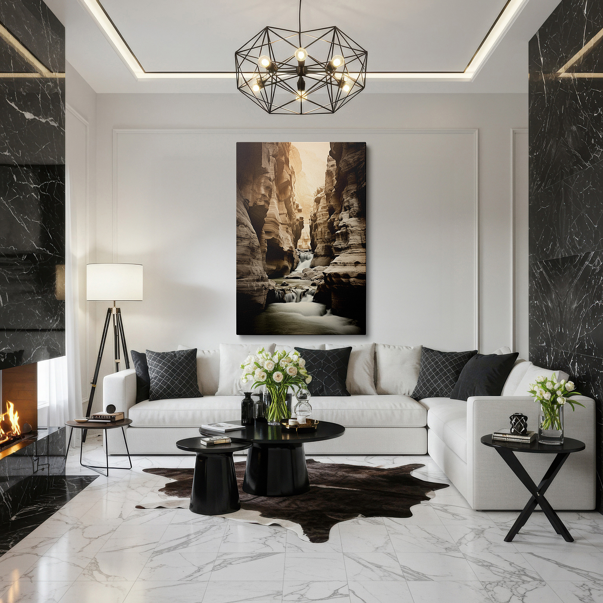 Framed by abstract decor and natural-toned accessories — serene canyon waters carving through ancient rocks large wall art, canvas wall art, wall art decor, office wall art, bedroom wall art, living room wall art